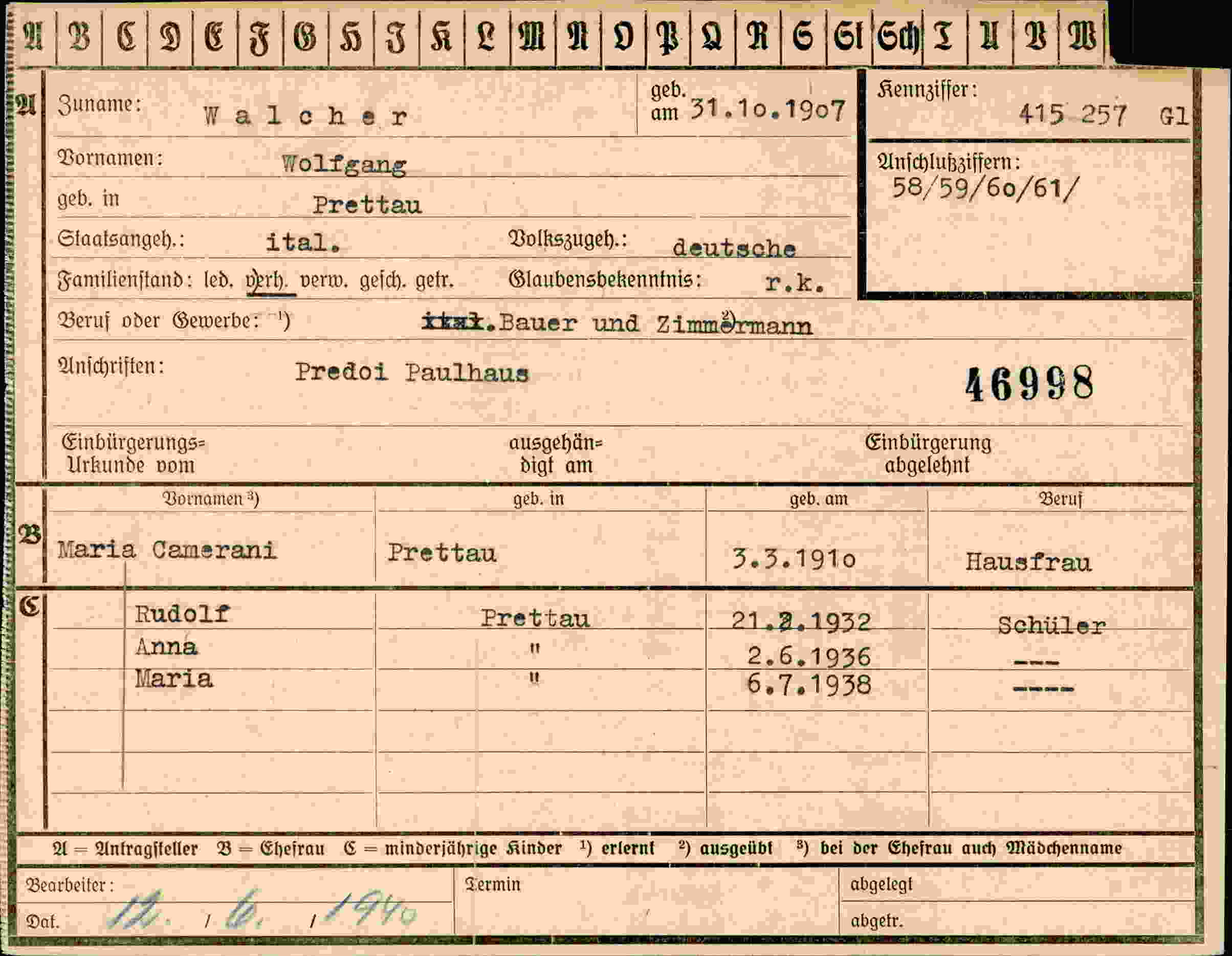 Dokument für Wolfgang Walcher
