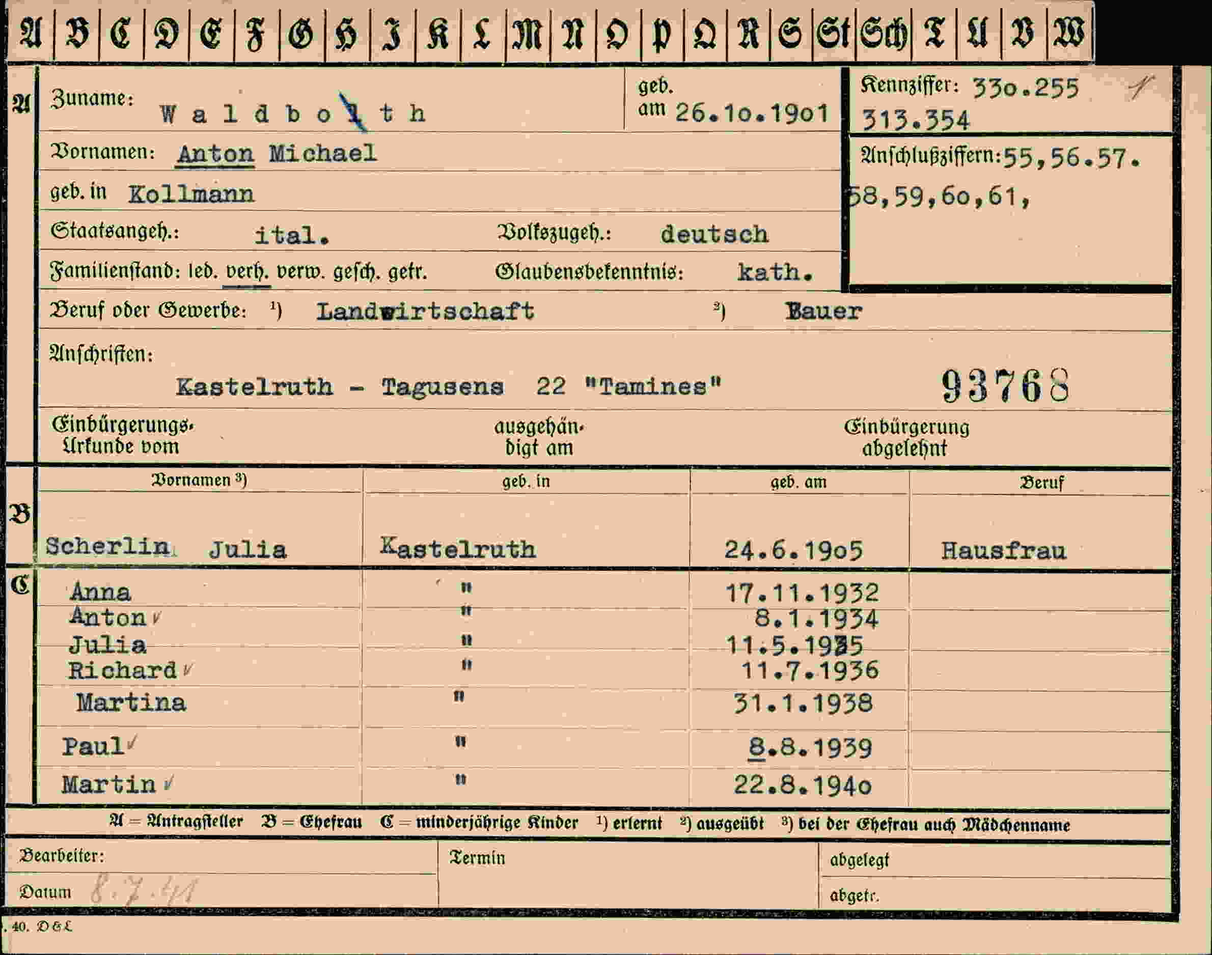 Dokument für Anton Michael Waldbolth