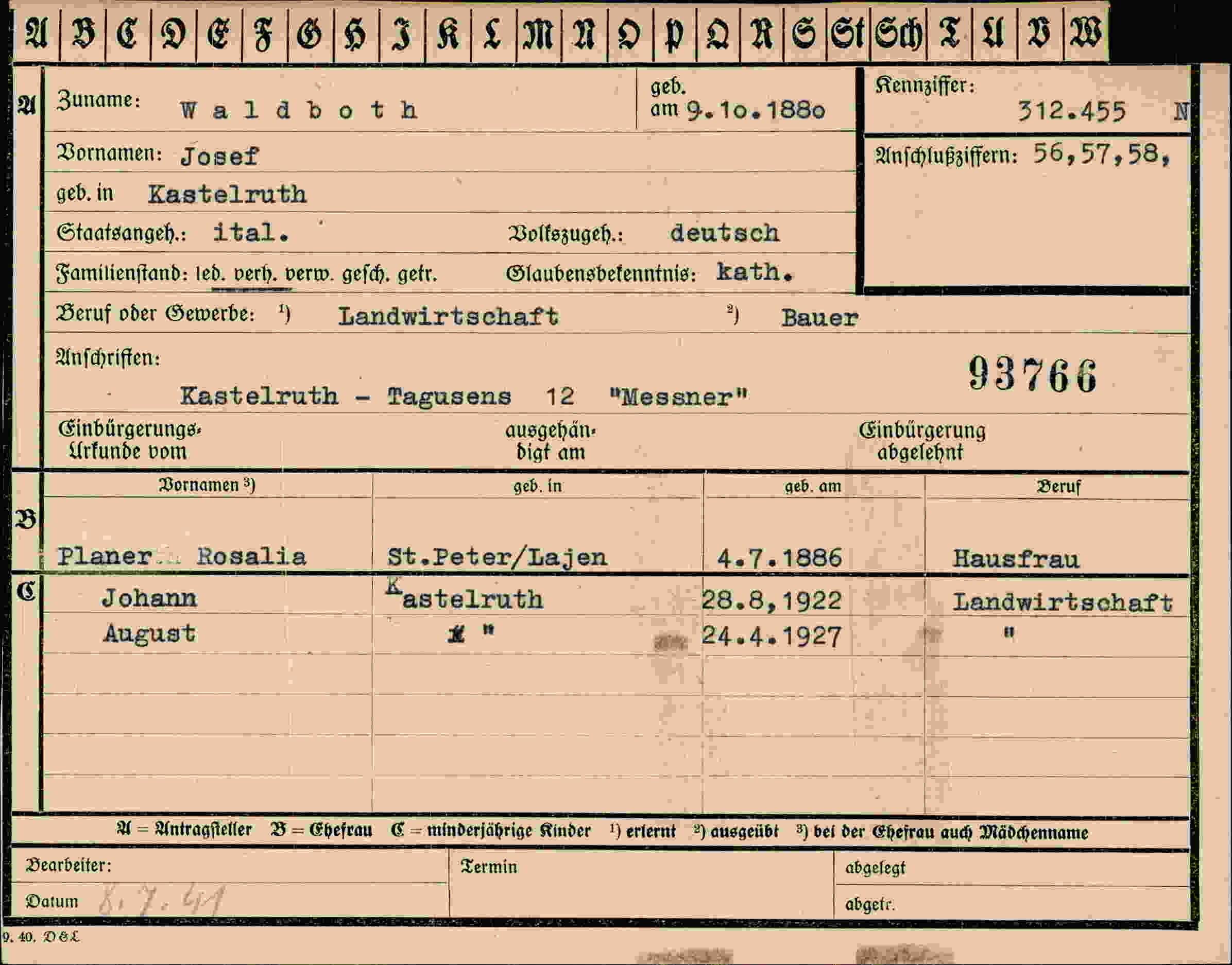 Dokument für Josef Waldboth
