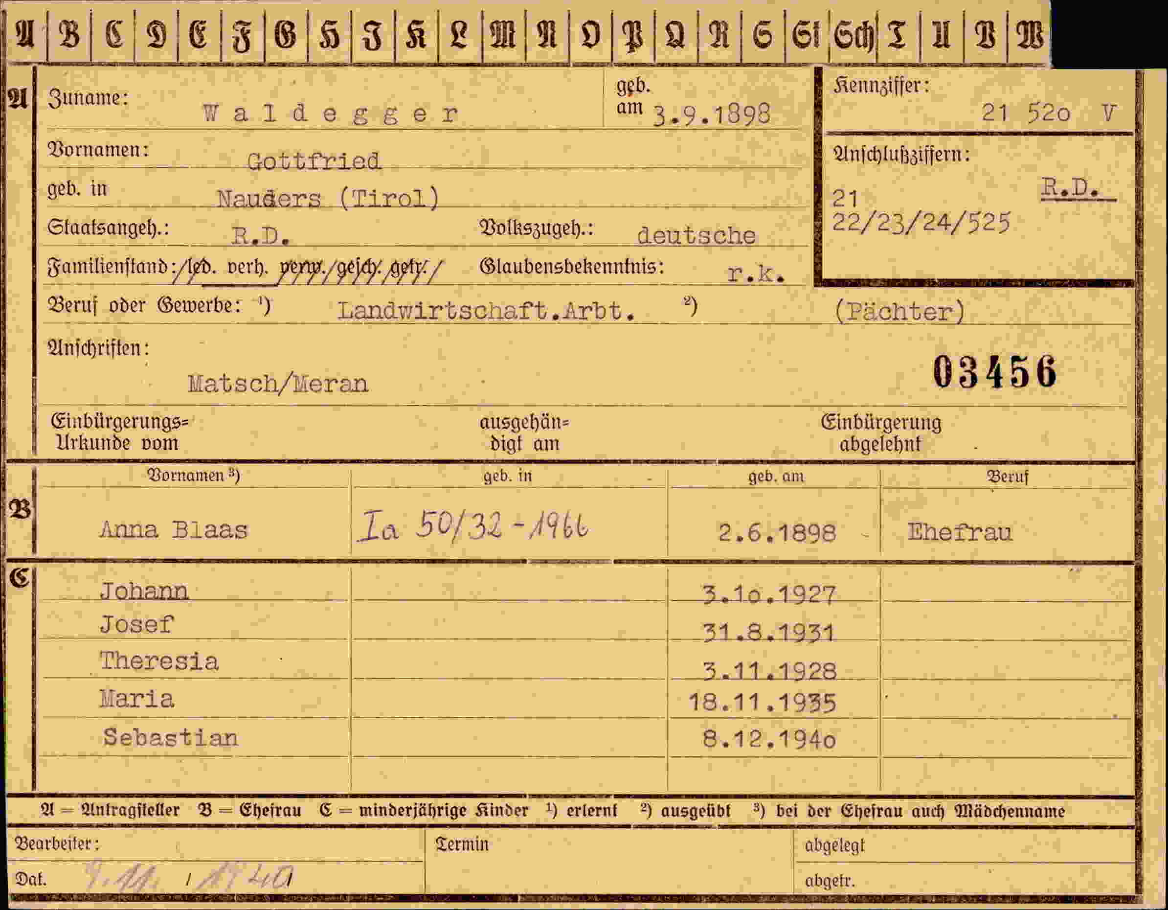Dokument für Gottfried Waldegger