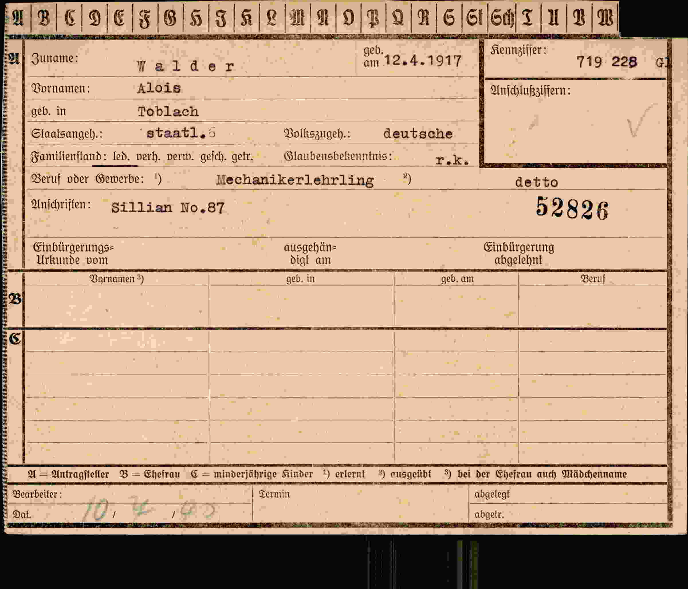 Dokument für Alois Walder