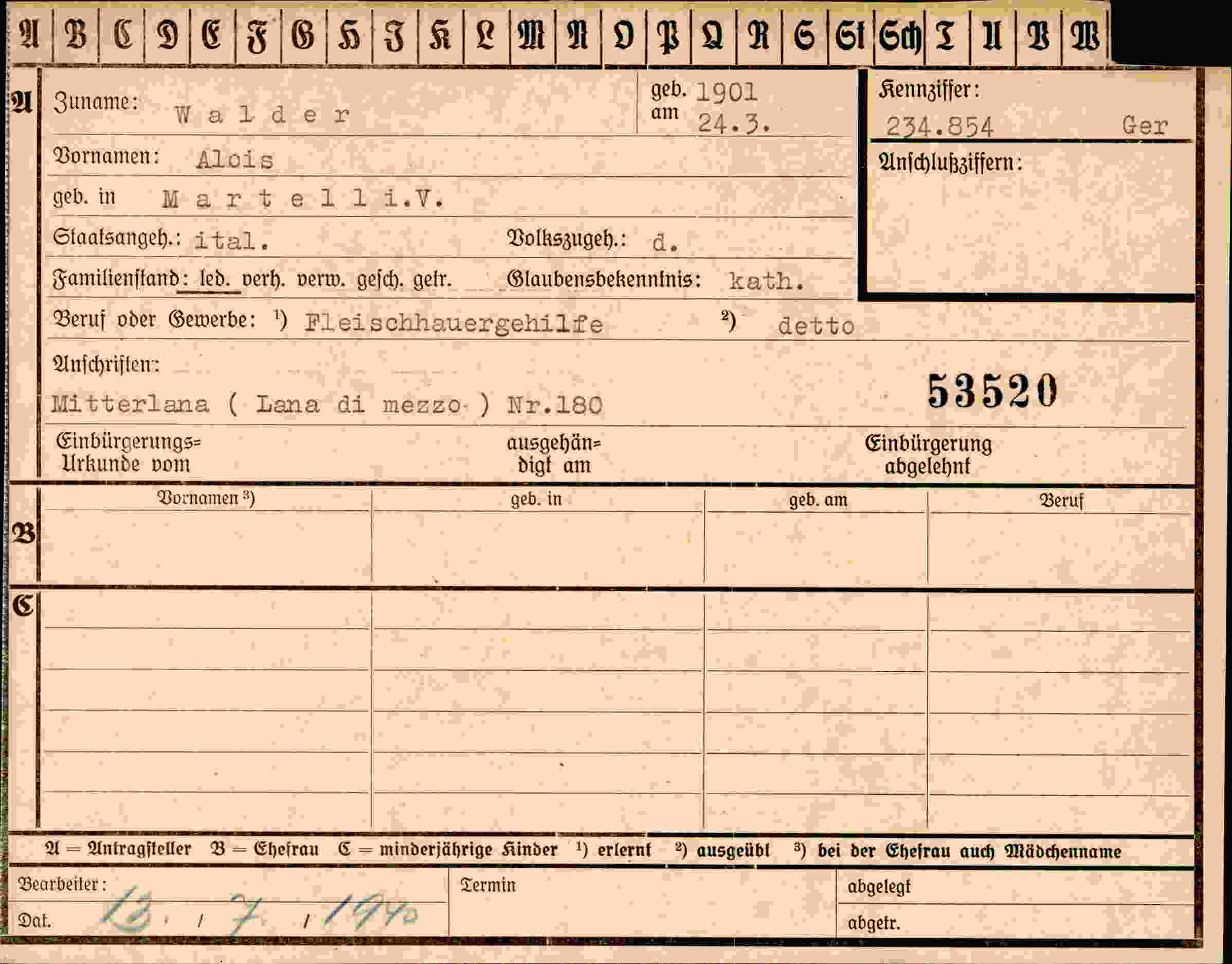 Dokument für Alois Walder