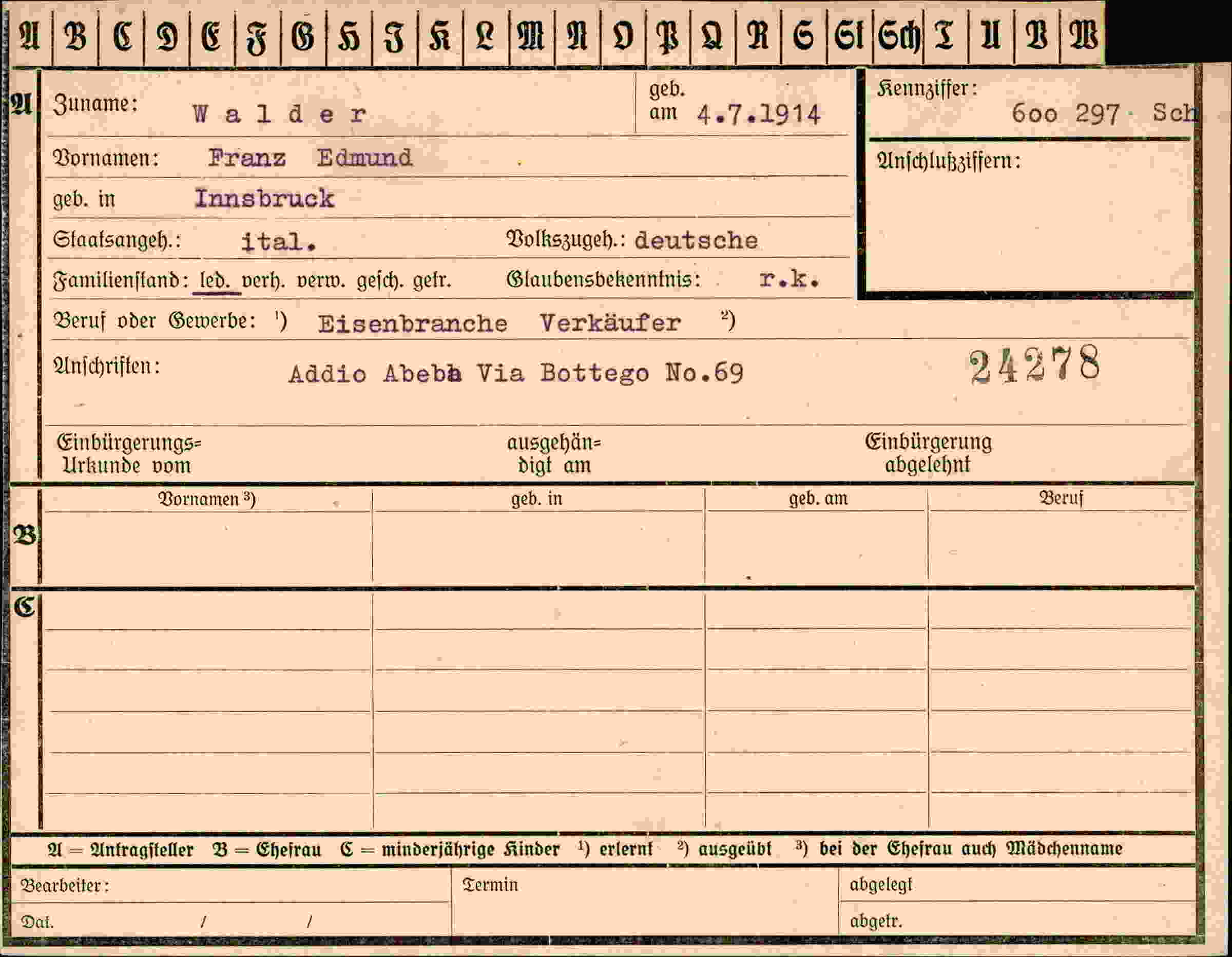 Dokument für Franz Edmund Walder