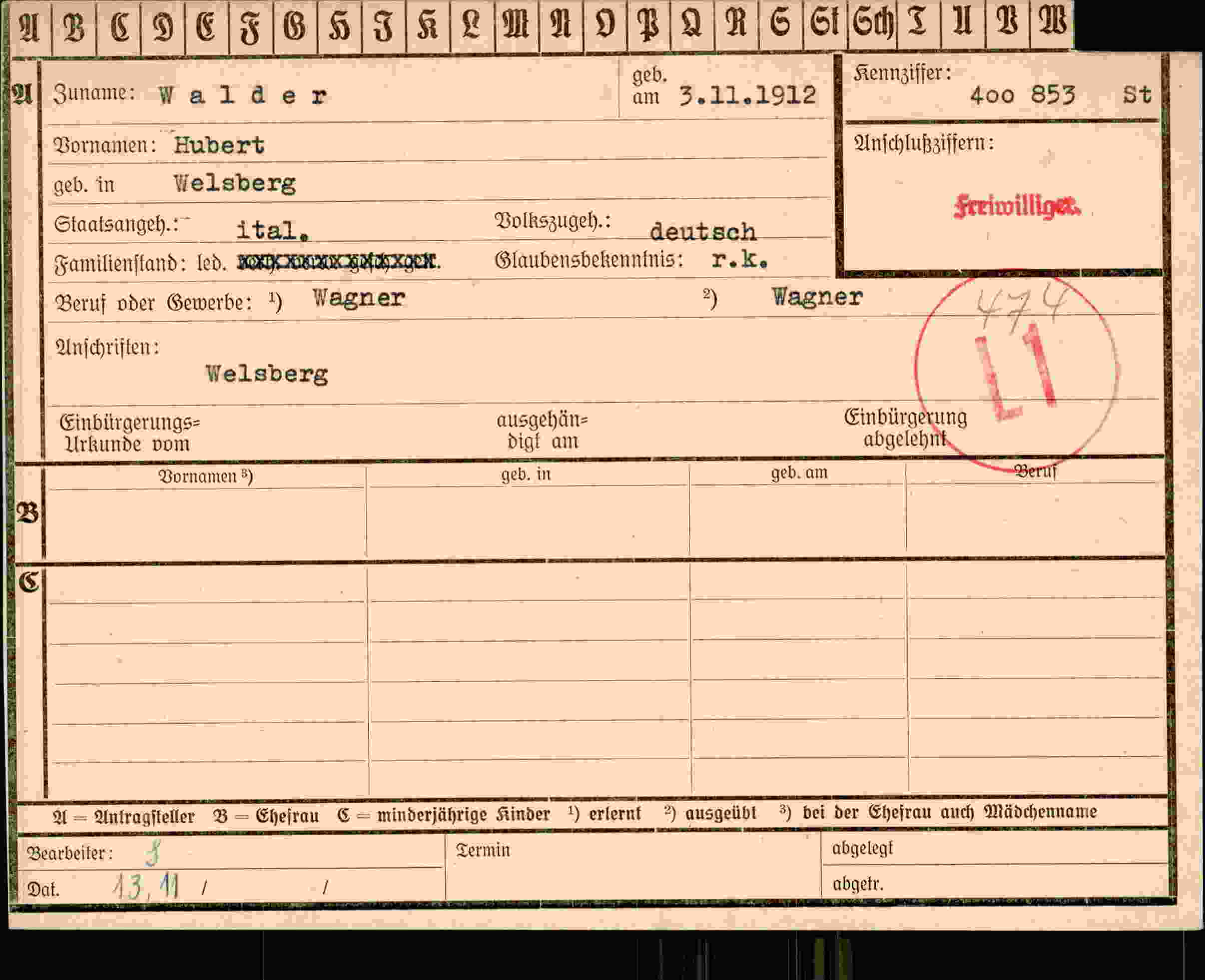 Dokument für Hubert Walder
