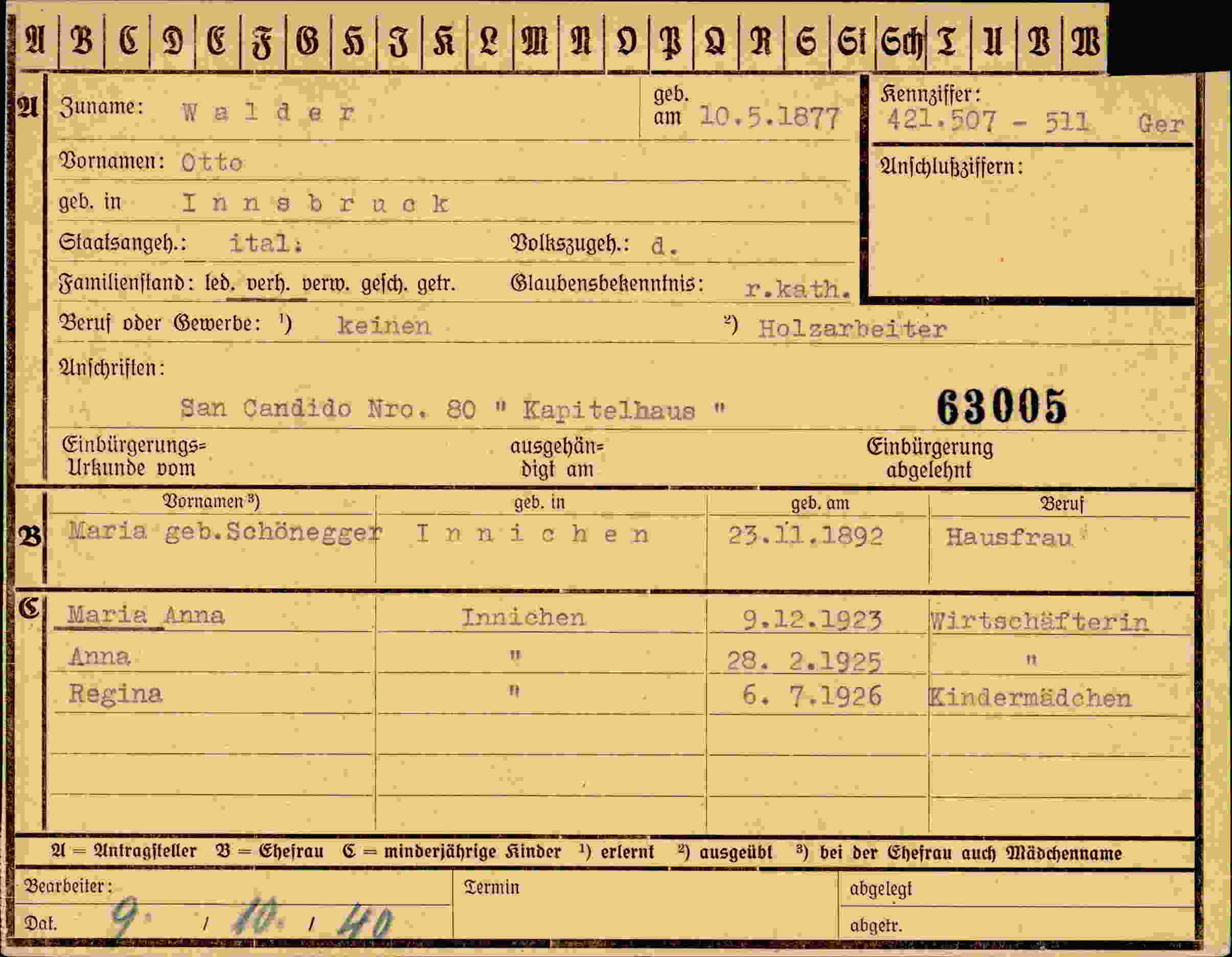 Dokument für Otto Walder