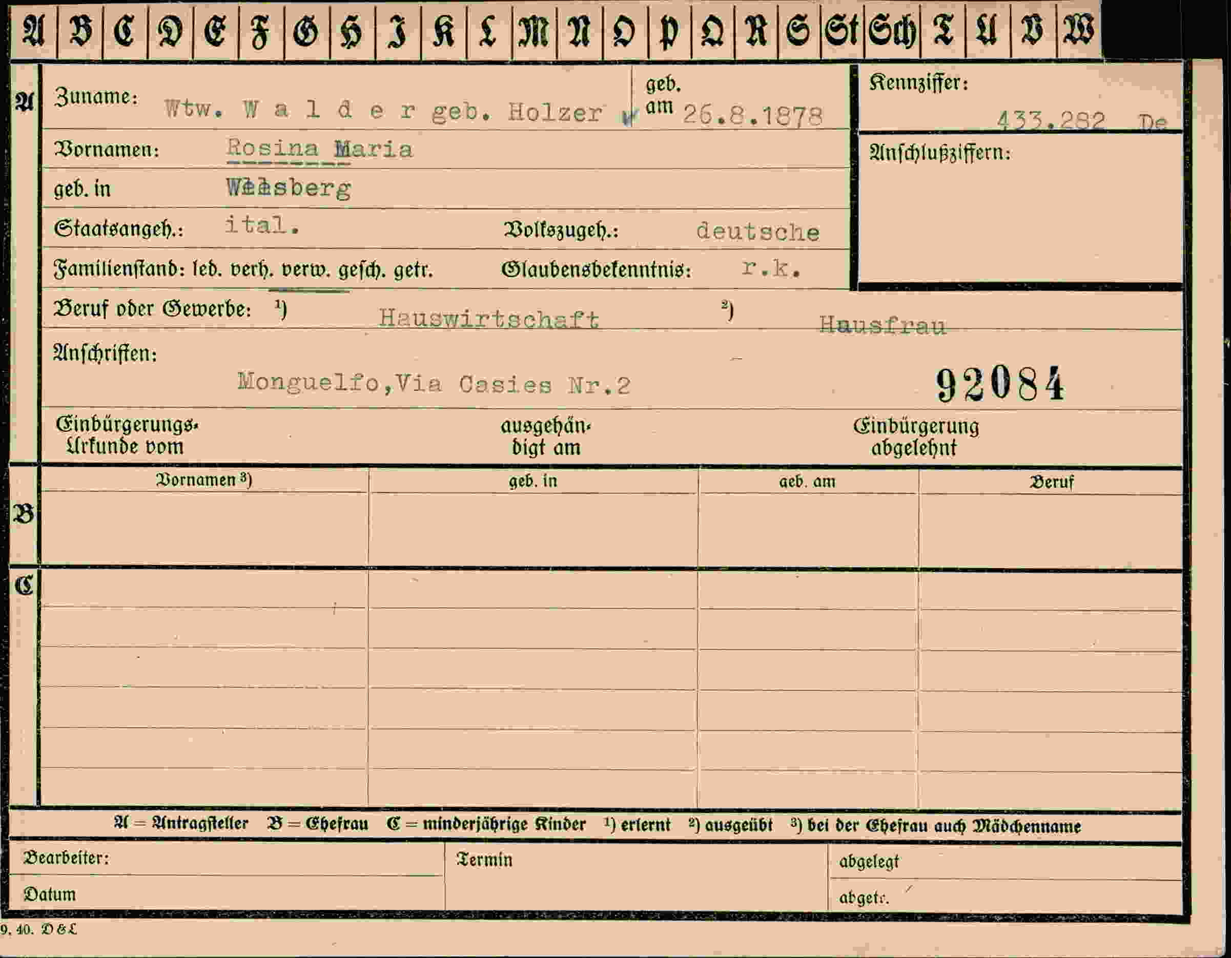 Dokument für Rosina Maria Walder