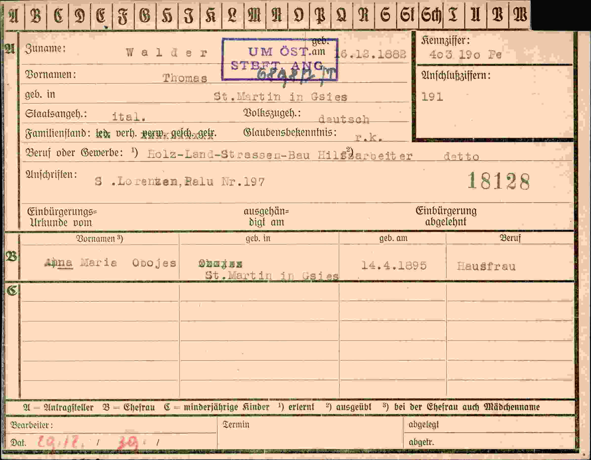 Vorderseite des Dokuments