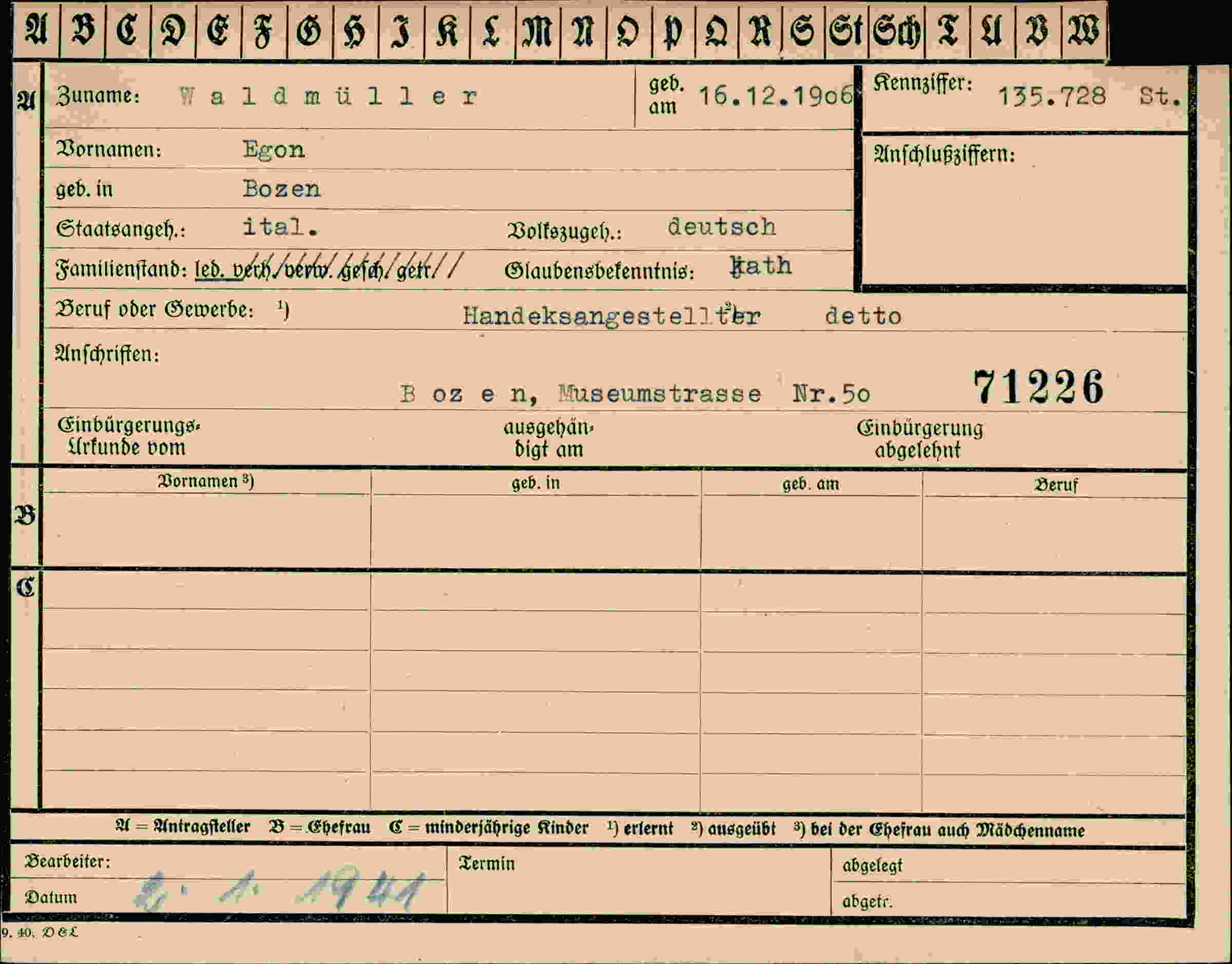 Dokument für Egon Waldmüller