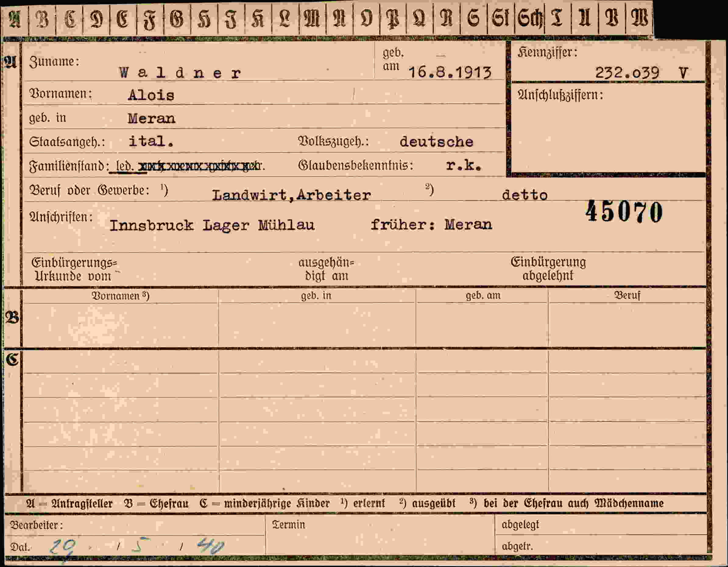 Vorderseite des Dokuments