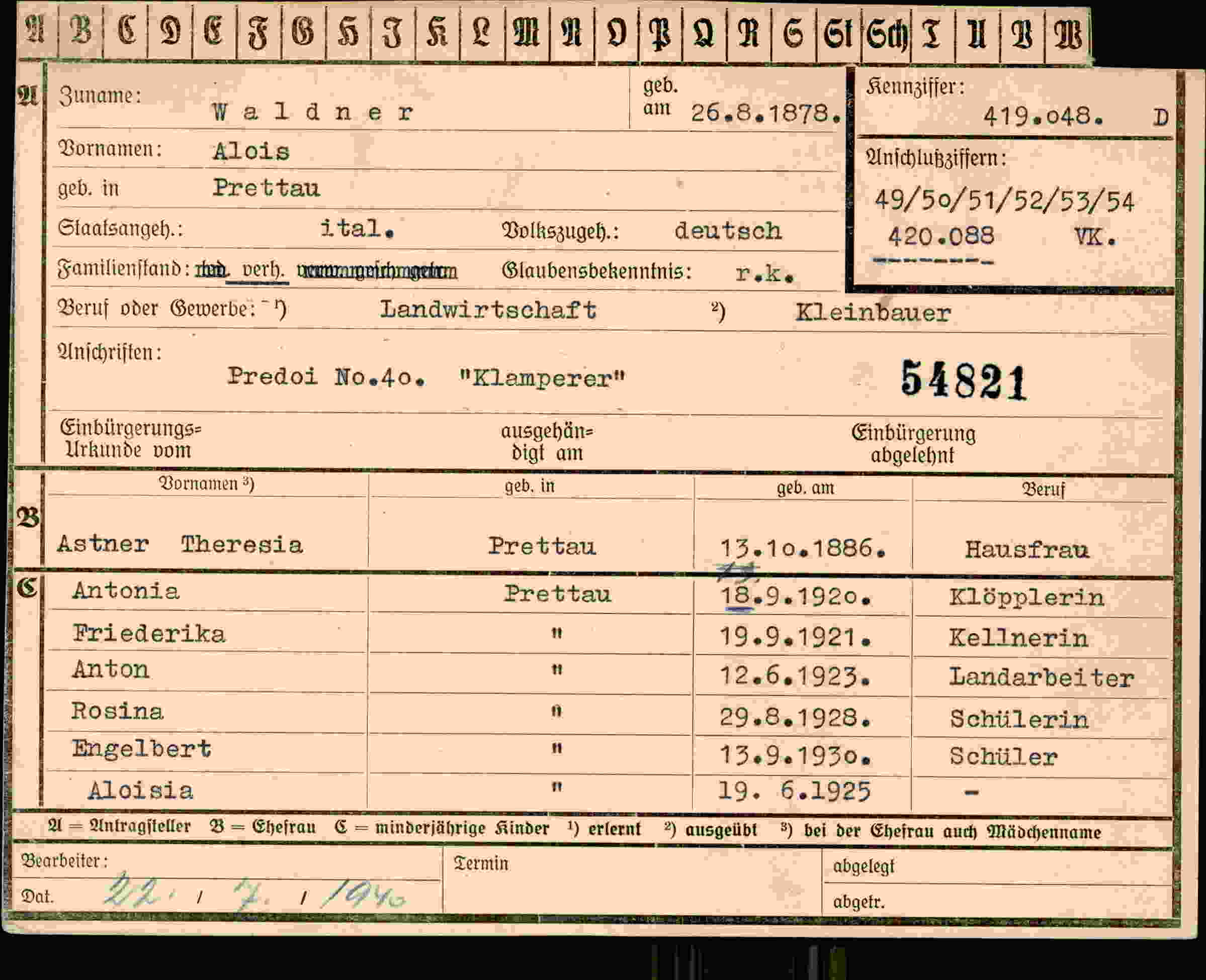 Dokument für Alois Waldner