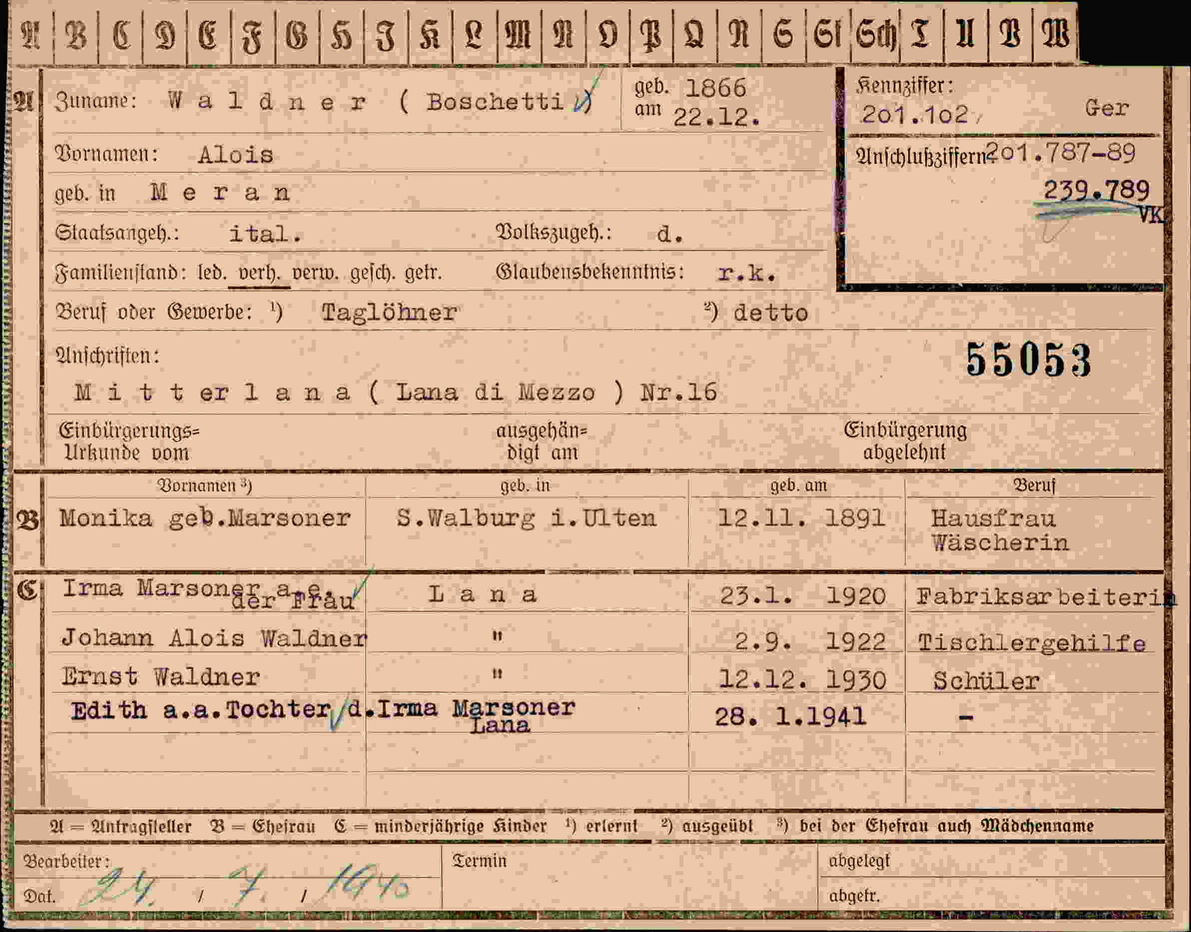Dokument für Alois Waldner