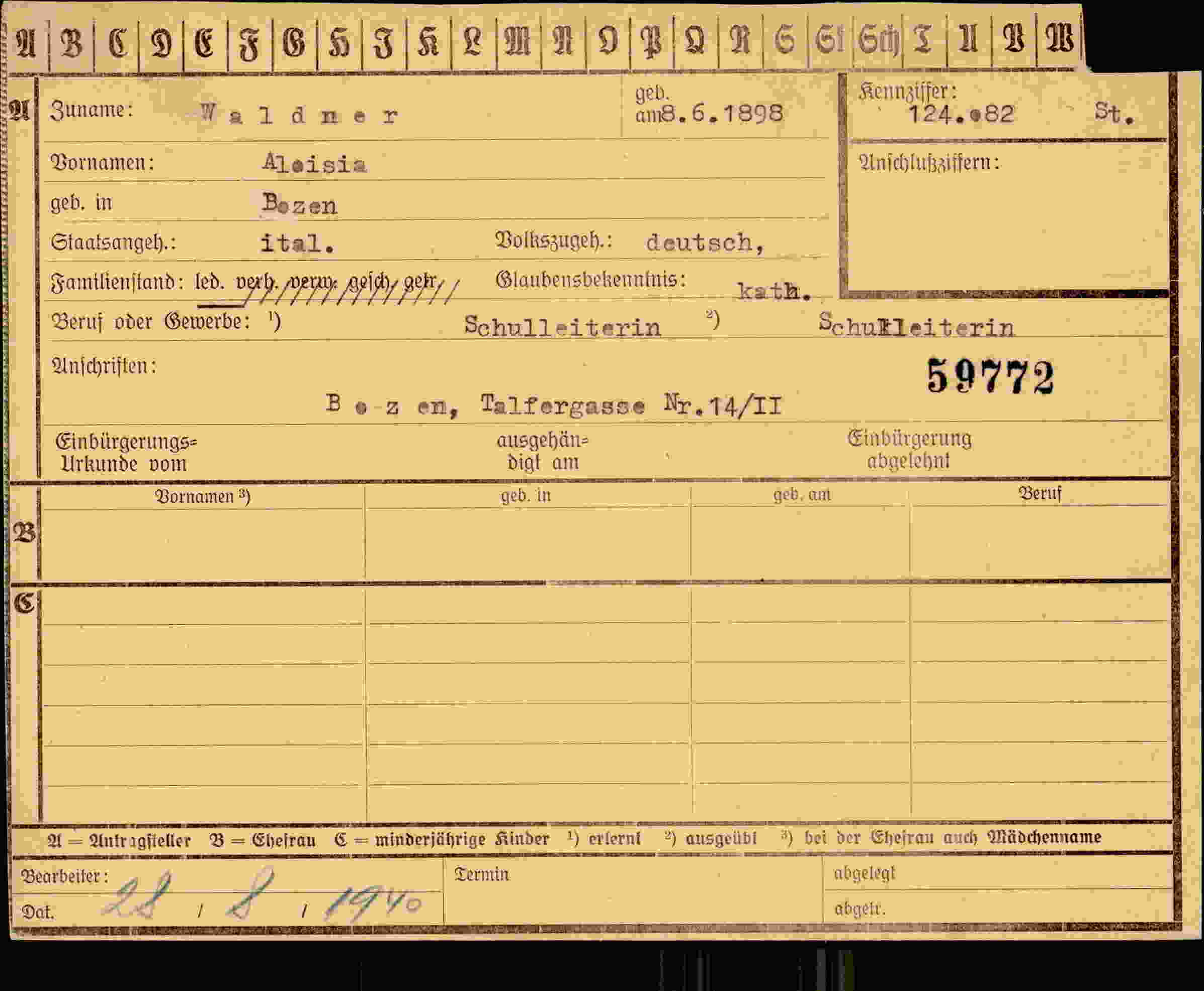 Dokument für Aloisia Waldner