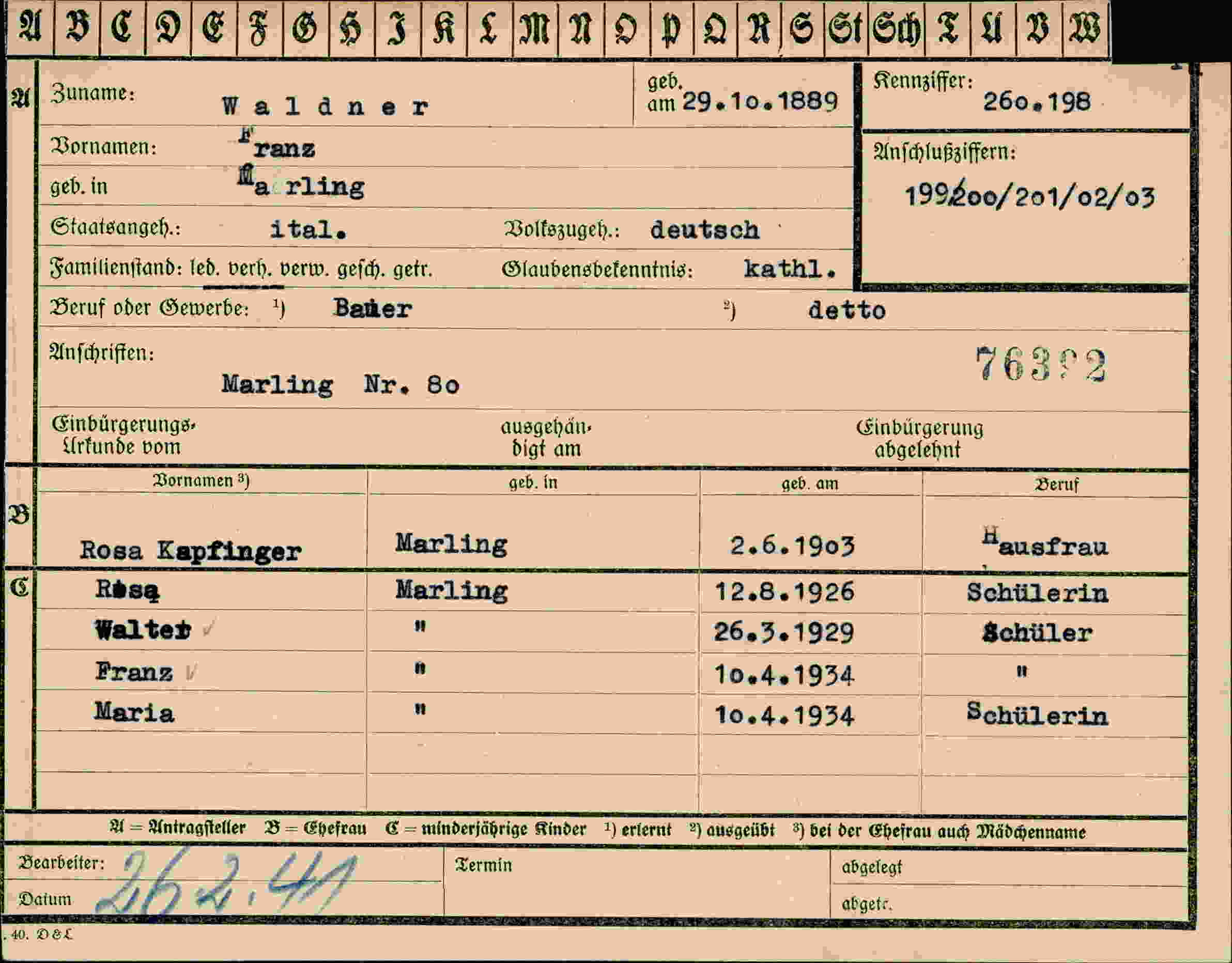 Dokument für Franz Waldner