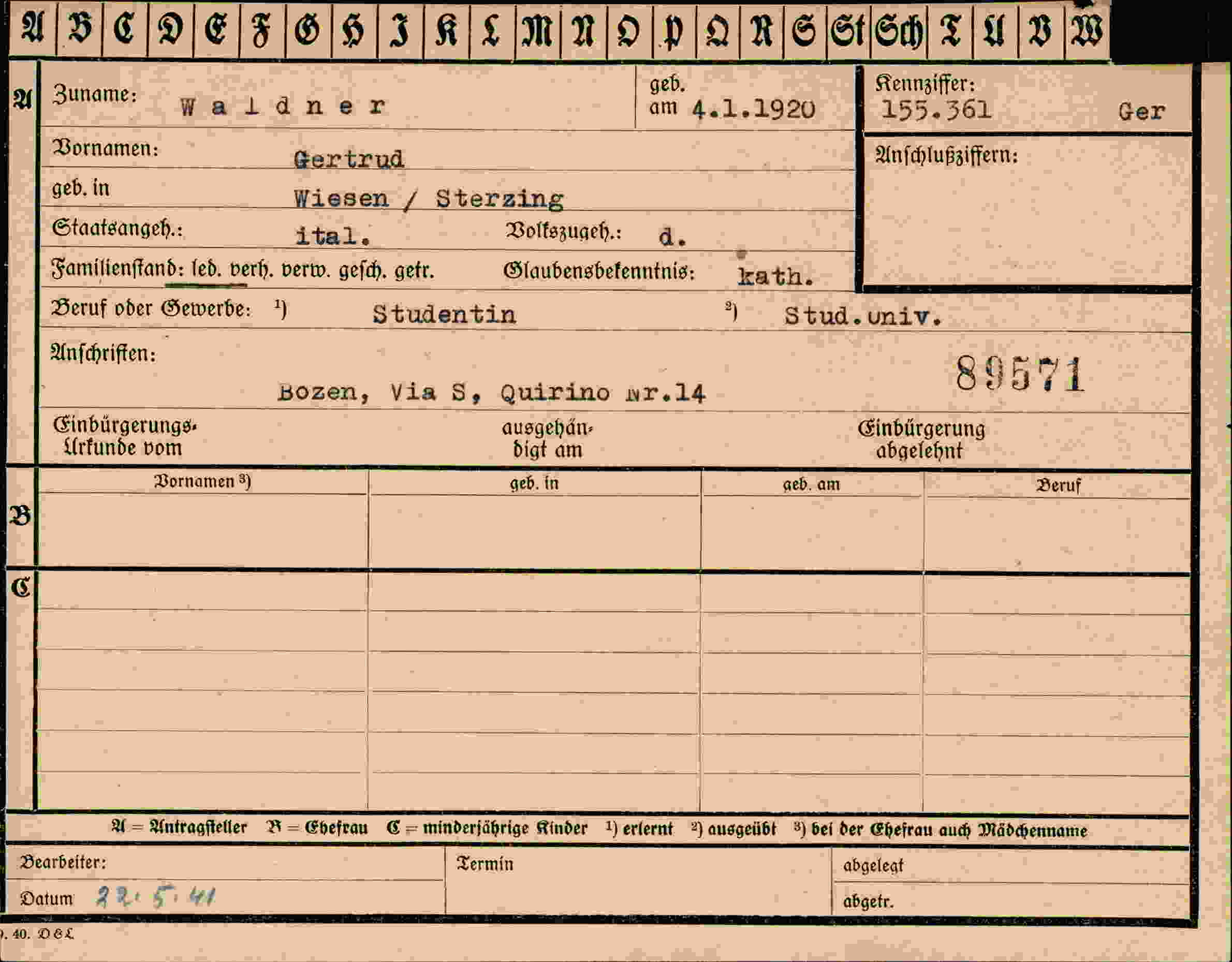 Dokument für Gertrud Waldner