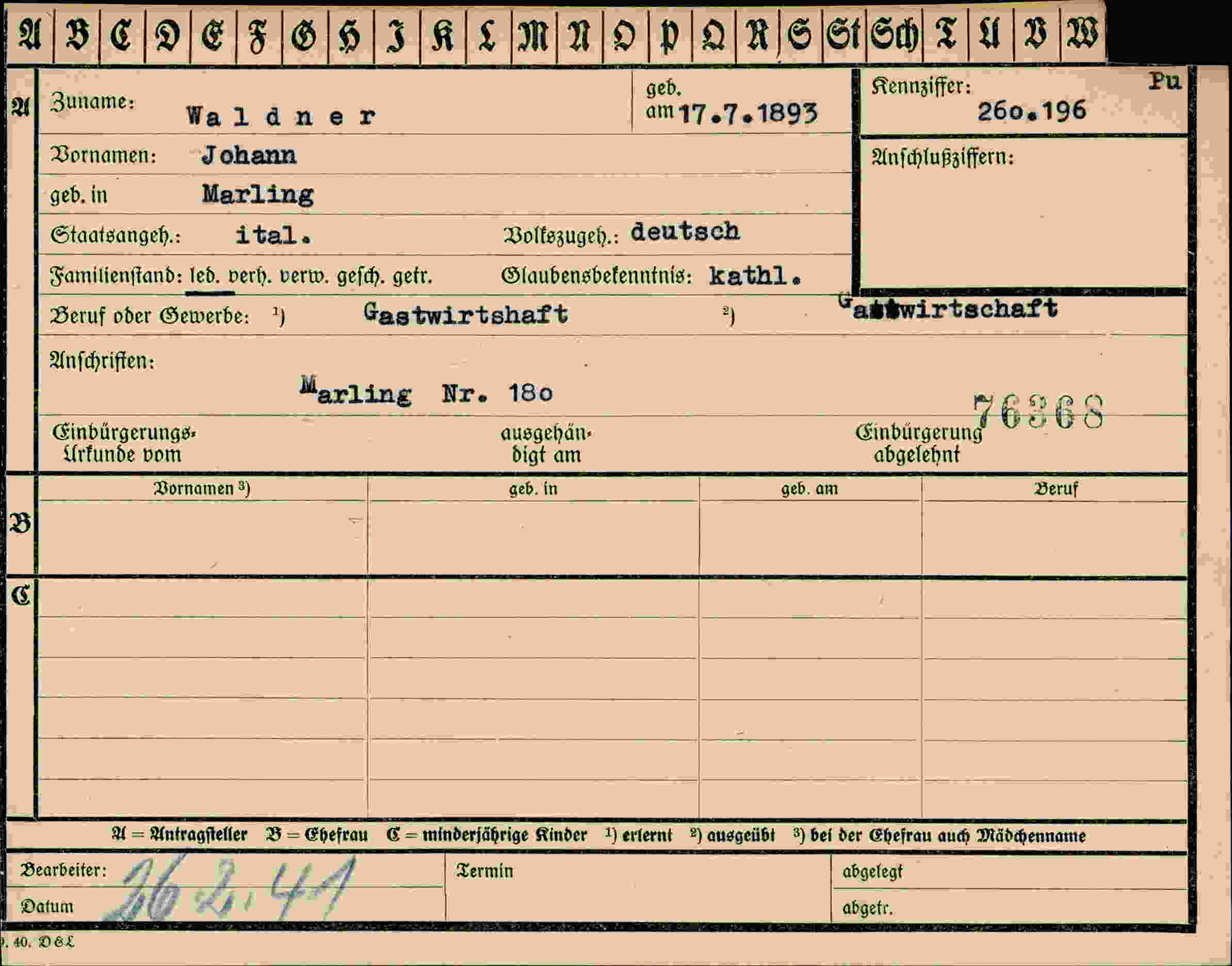 Dokument für Johann Waldner