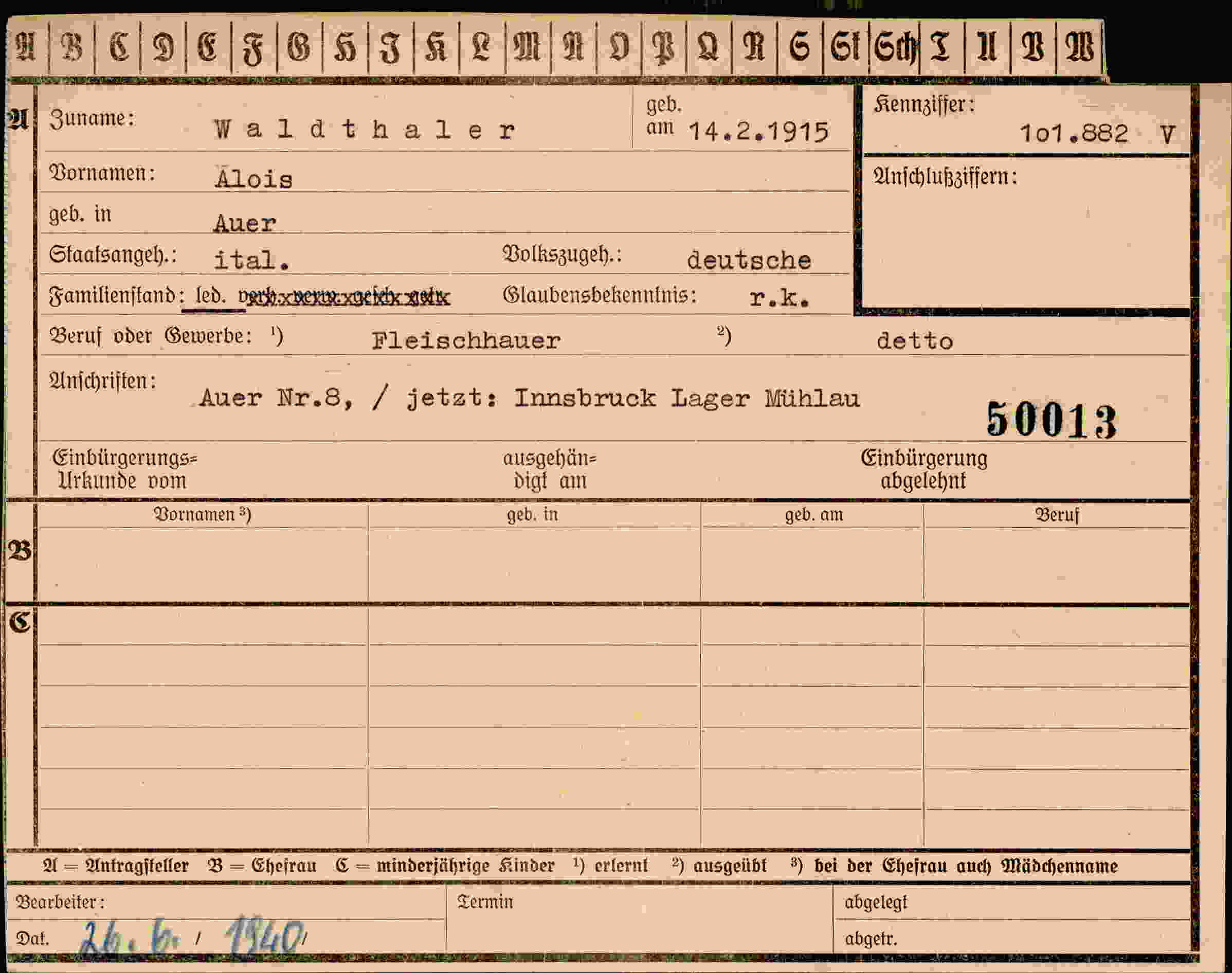 Dokument für Alois Waldthaler