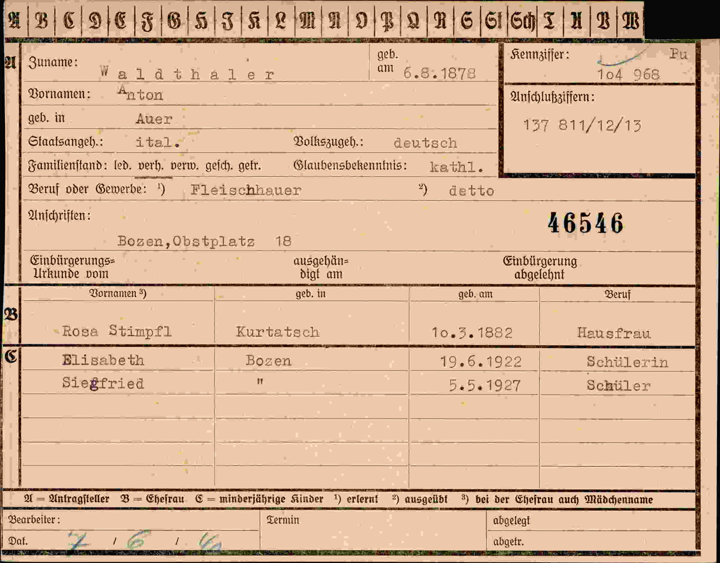 Dokument für Anton Valdthaler