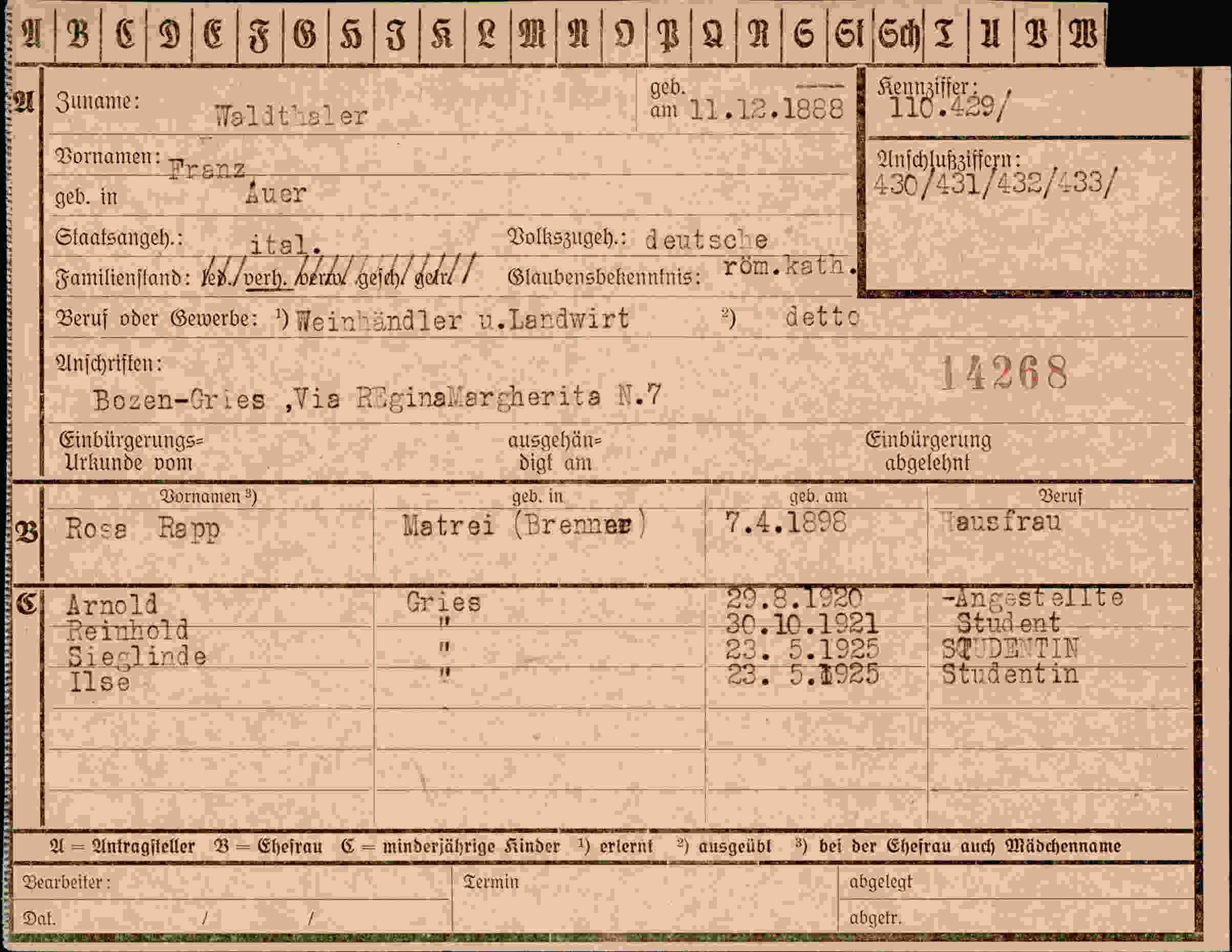 Dokument für Franz Waldthaler