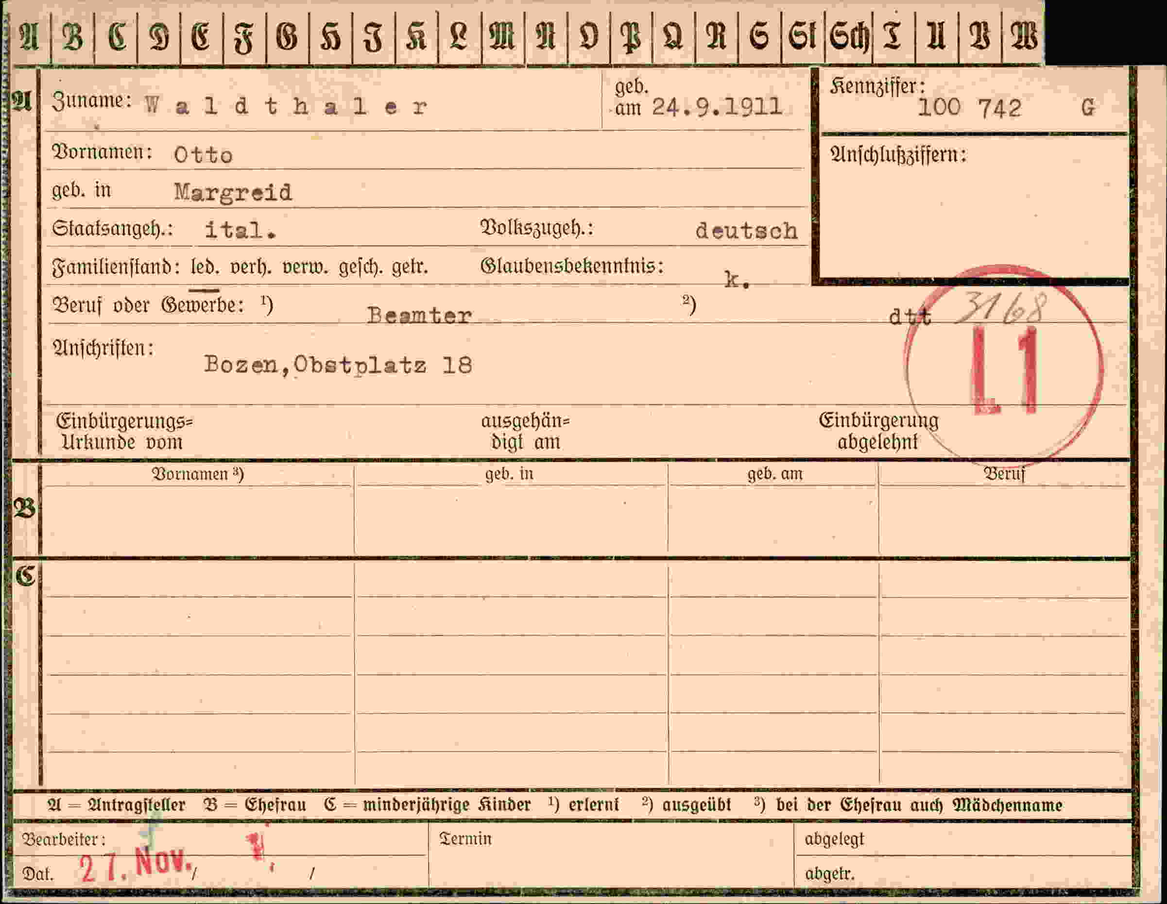 Dokument für Otto Waldthaler