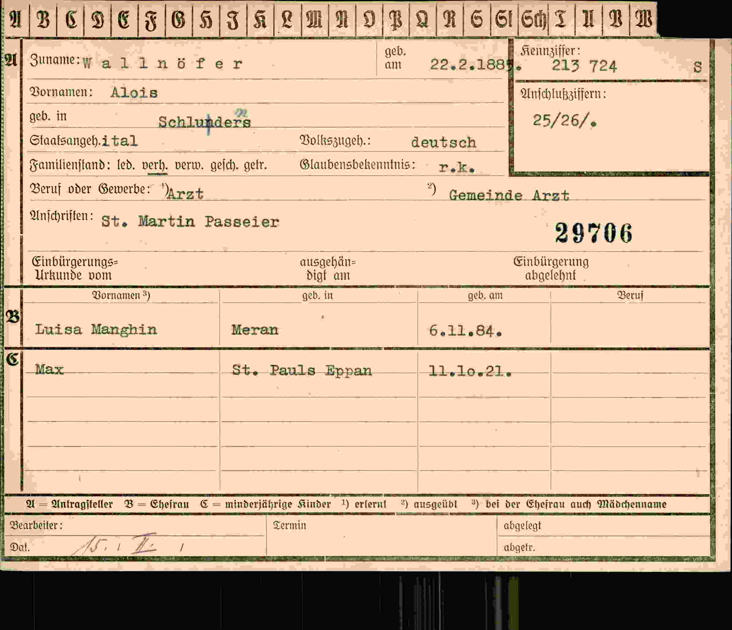 Dokument für Alois Wallnöfer