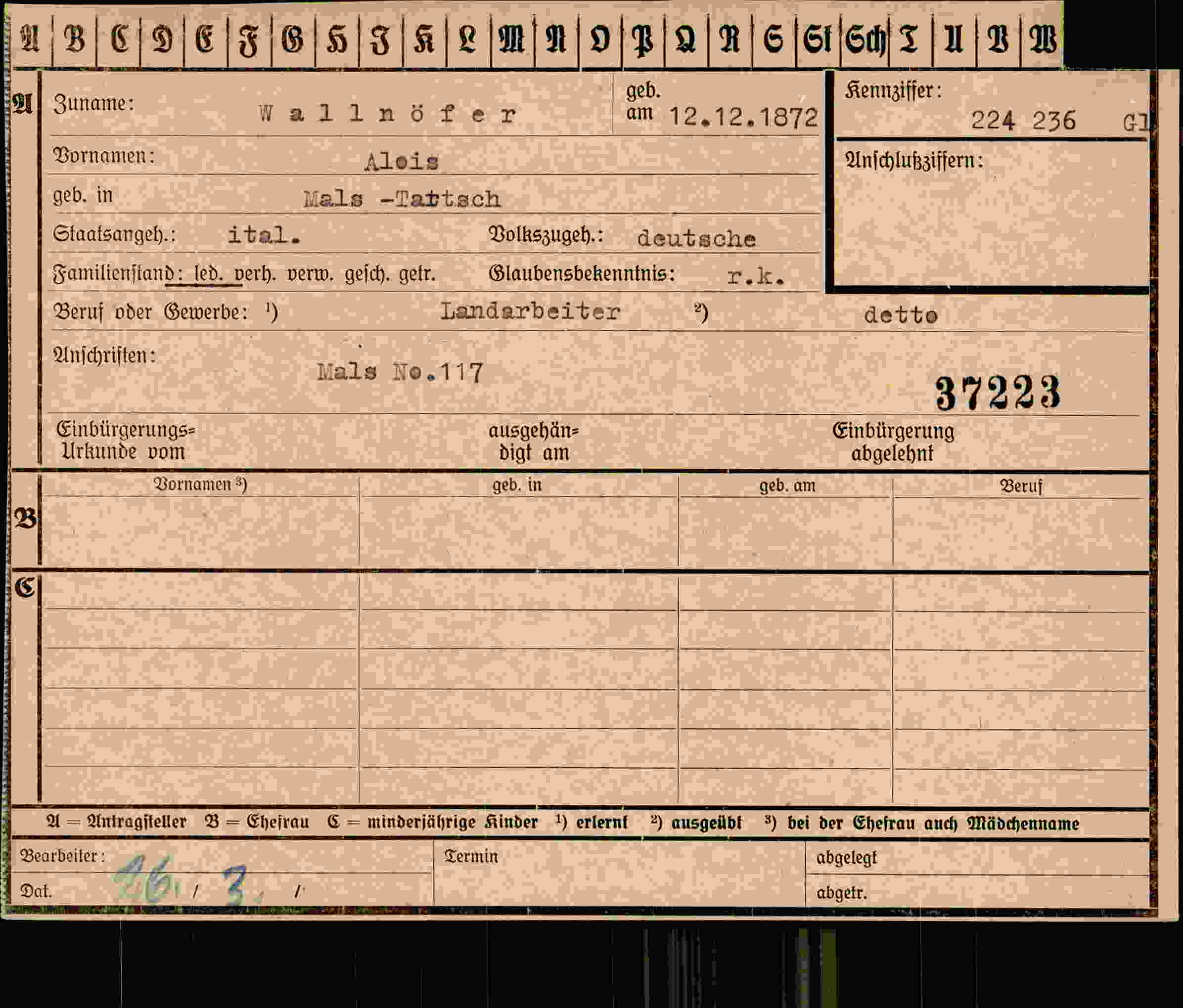 Dokument für Alois Wallnöfer