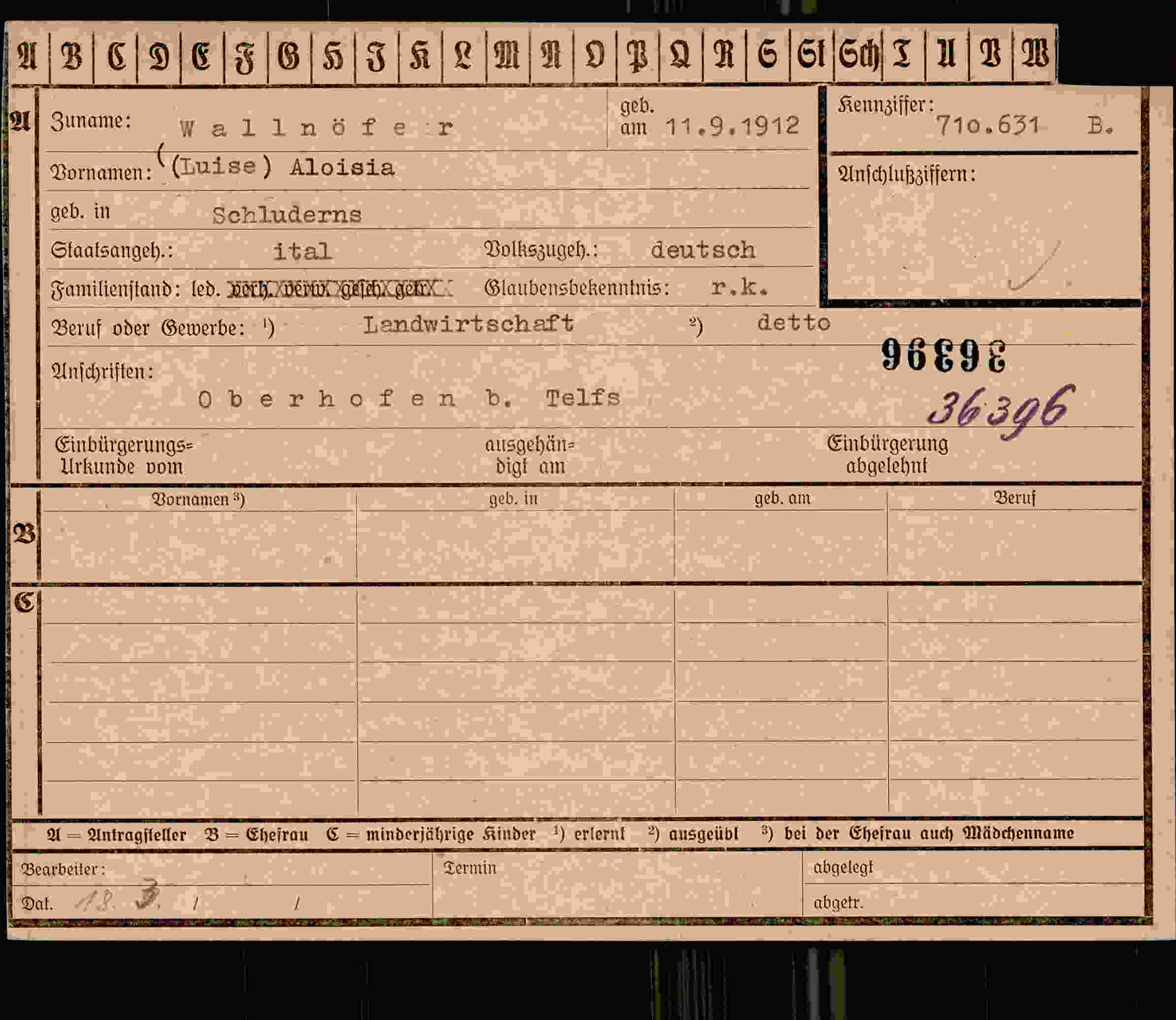 Dokument für Luise Aloisia Wallnöfer