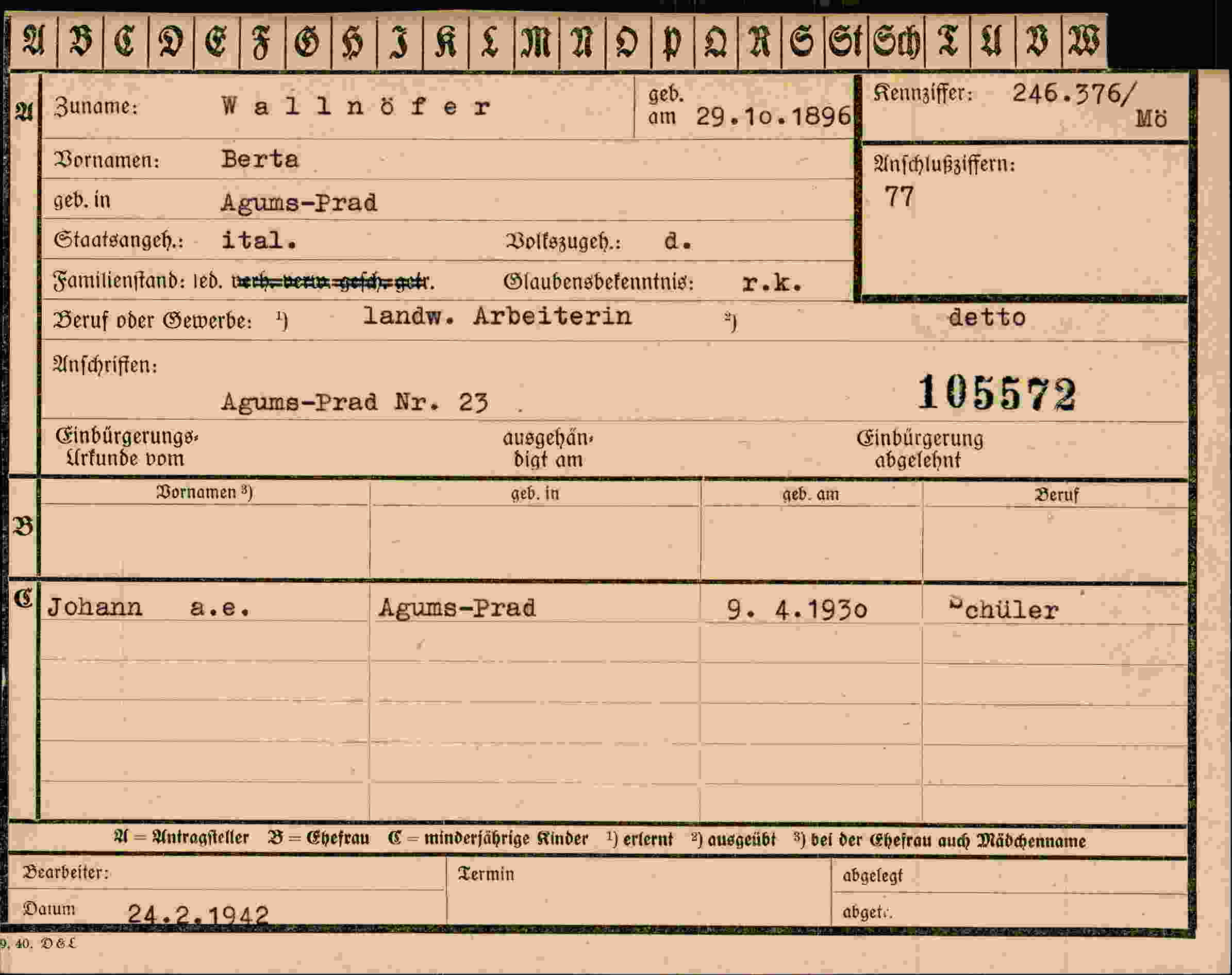 Dokument für Berta Wallnöfer