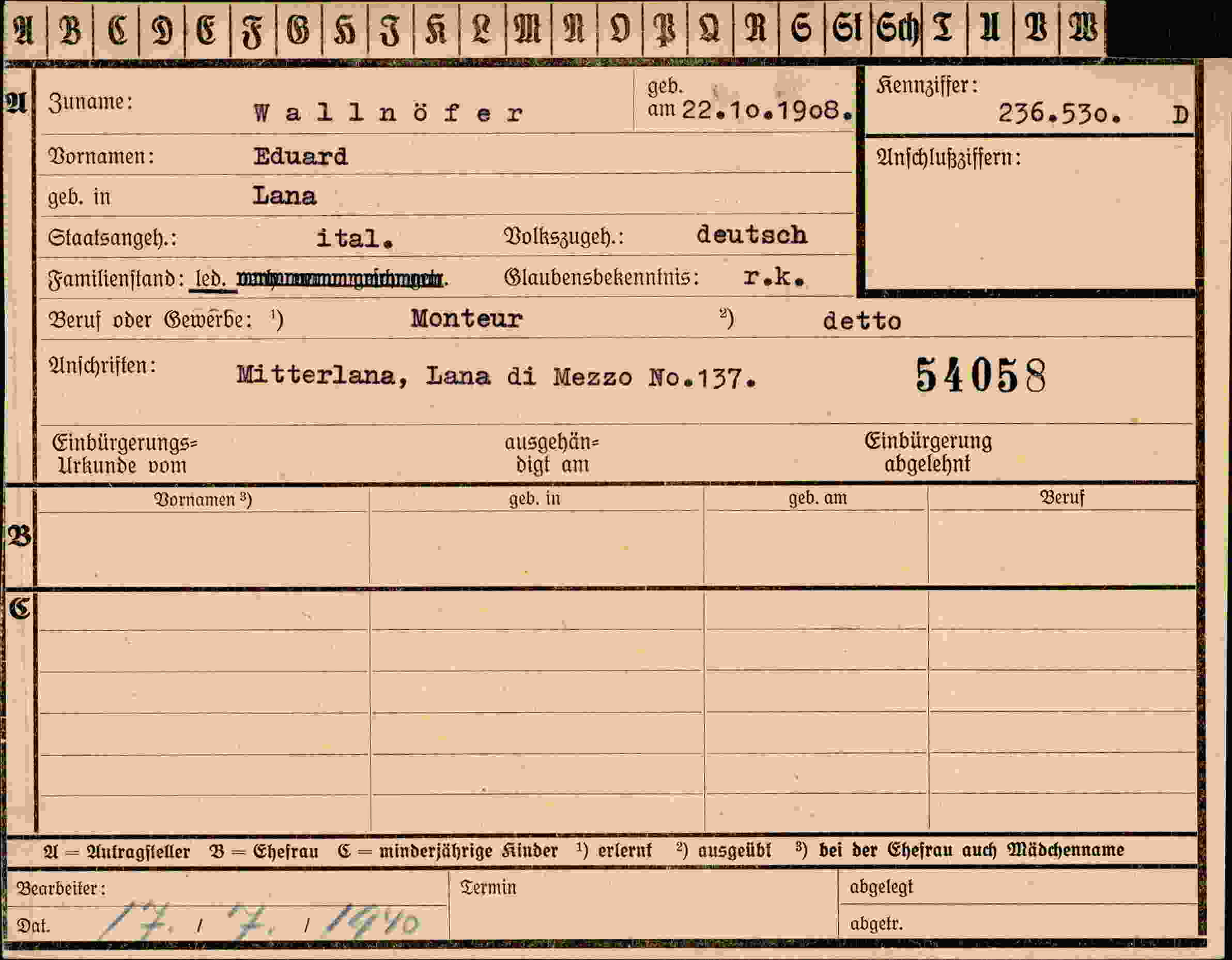 Dokument für Eduard Wallnöfer