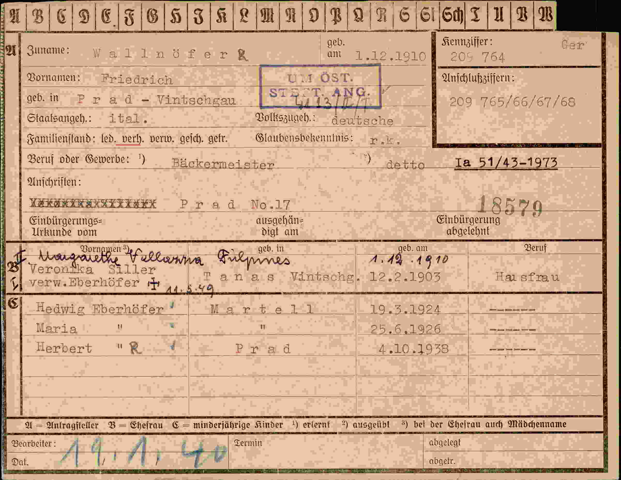 Dokument für Friedrich Wallnöferk