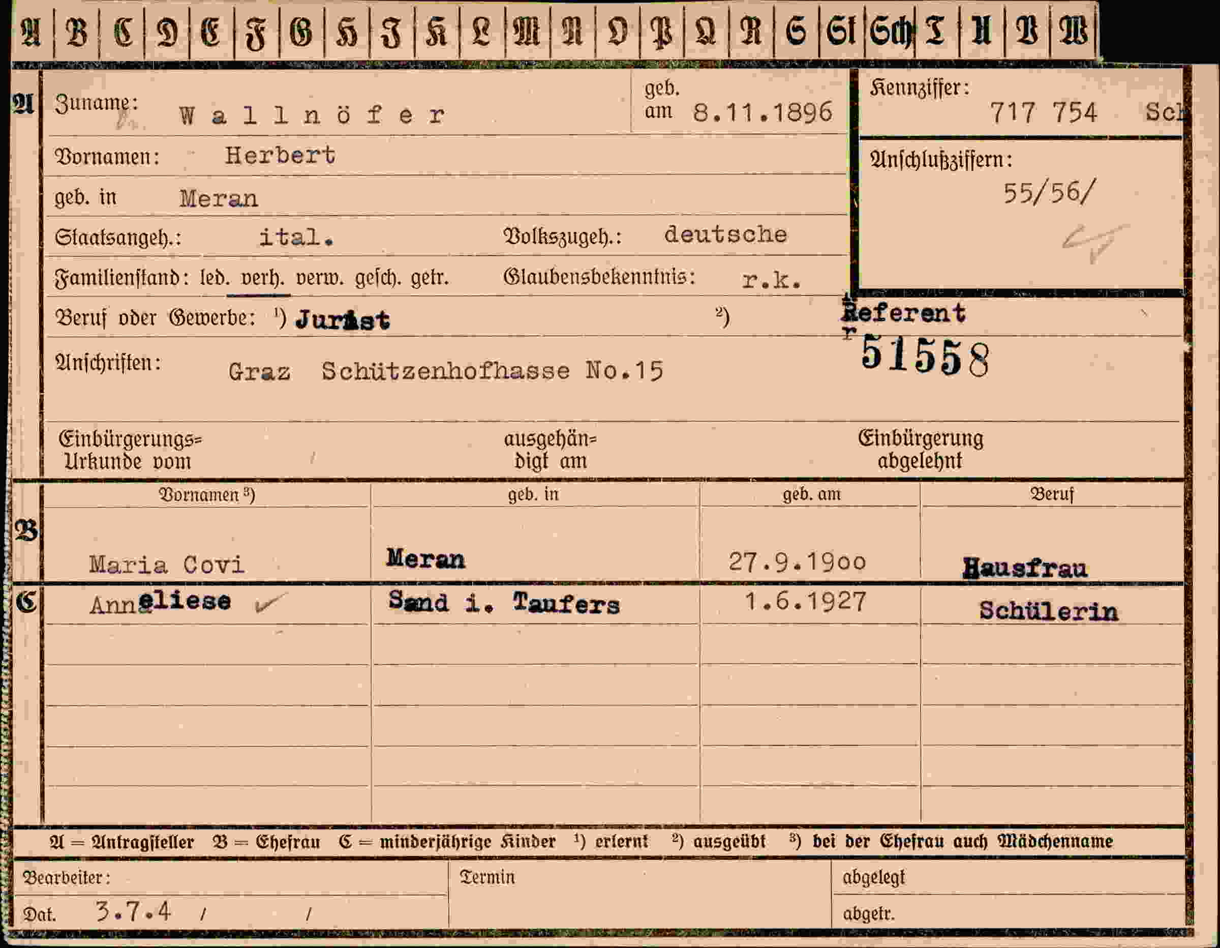 Dokument für Herbert Wallnöfer