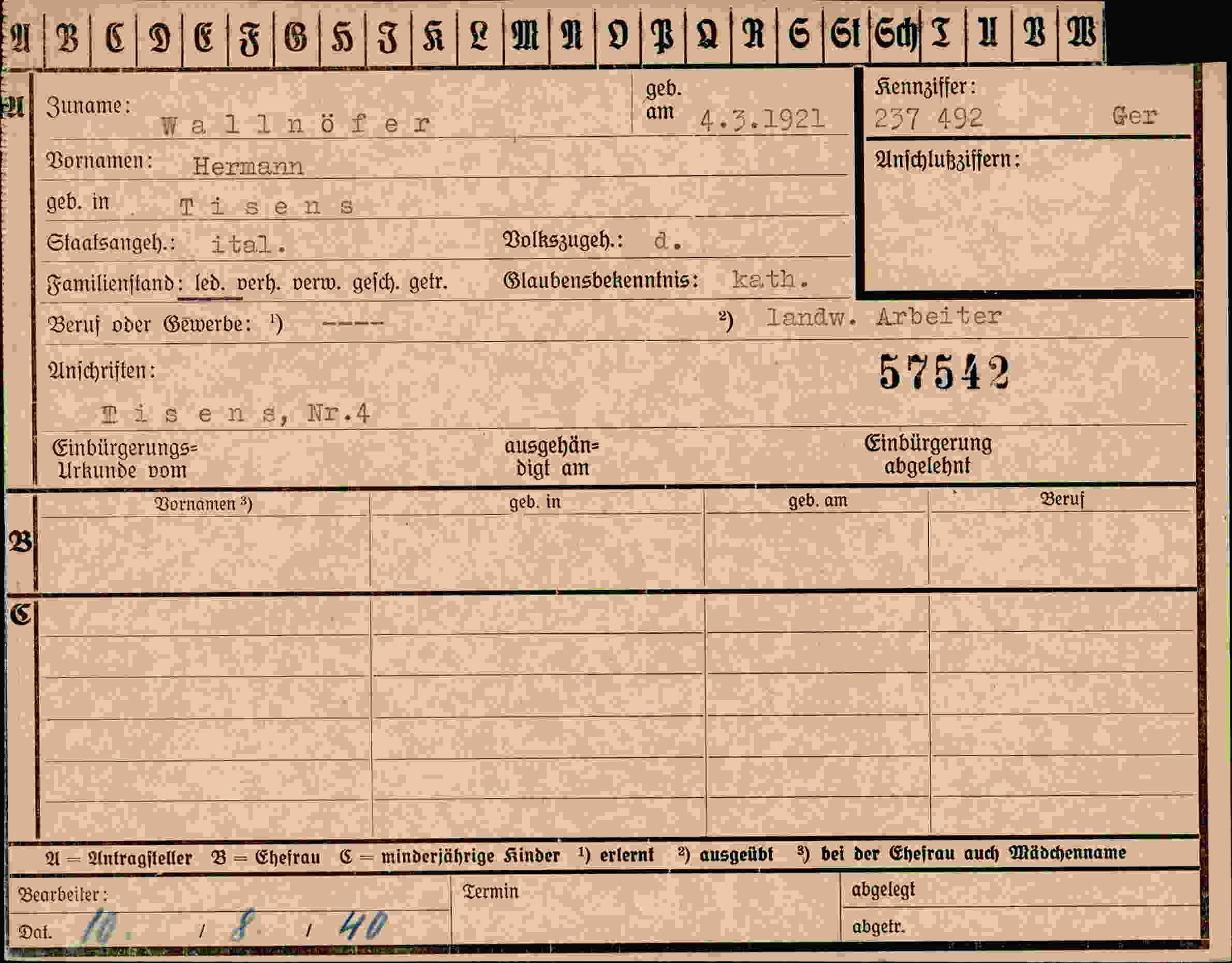 Dokument für Hermann Wallnöfer