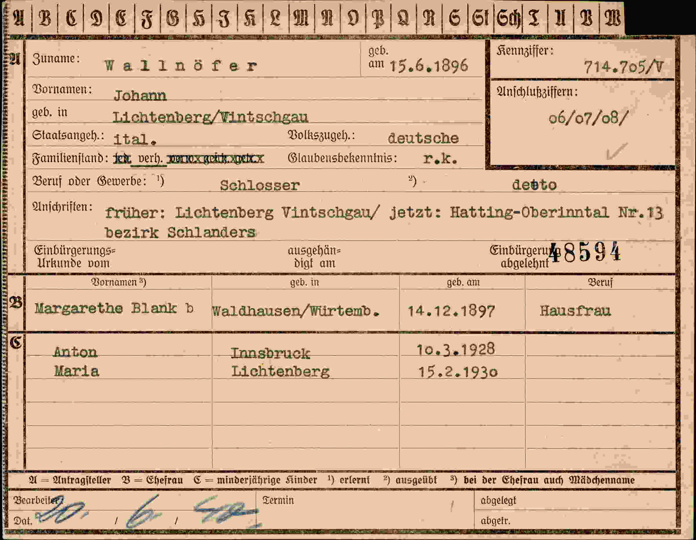 Dokument für Johann Wallnöfer