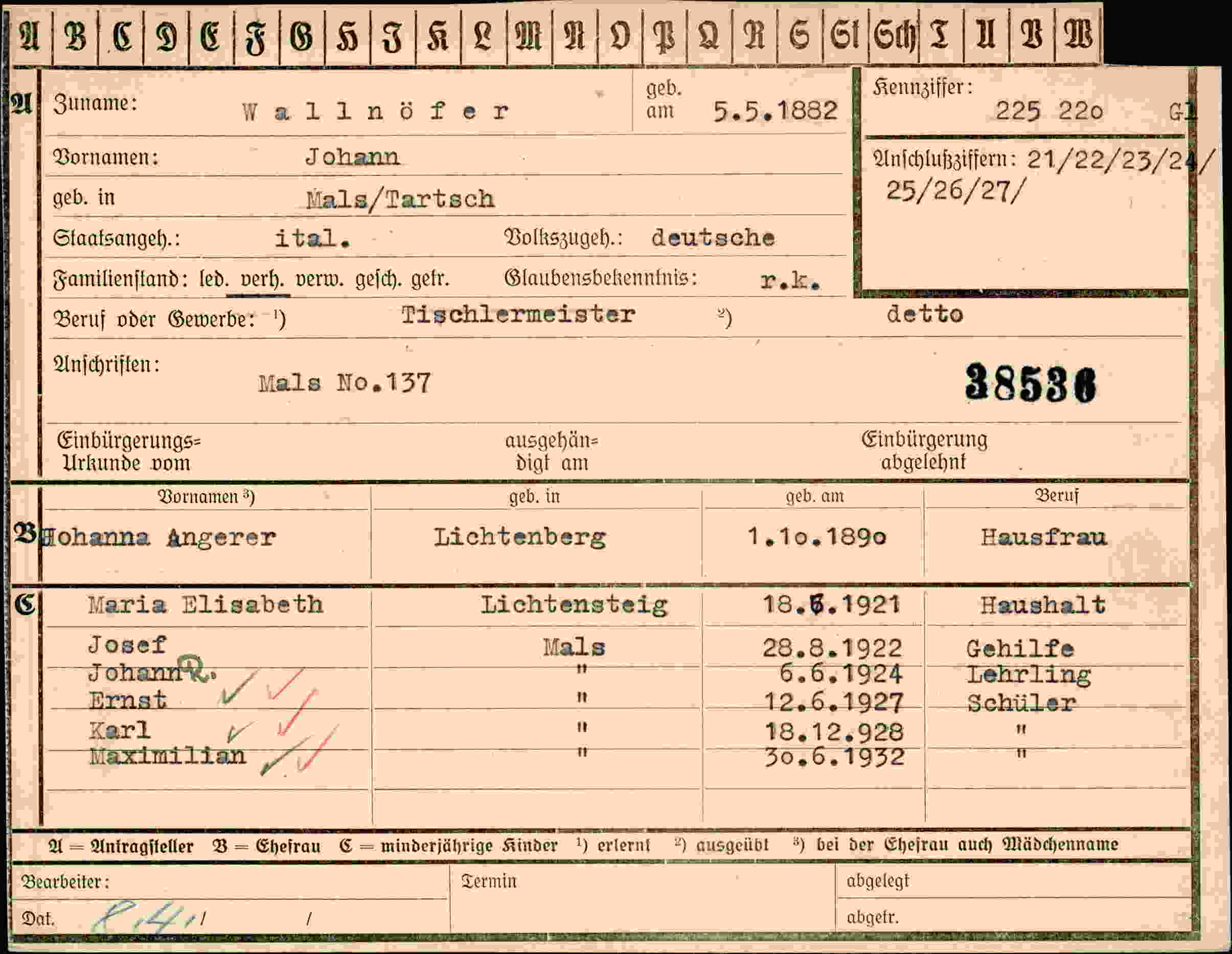 Vorderseite des Dokuments