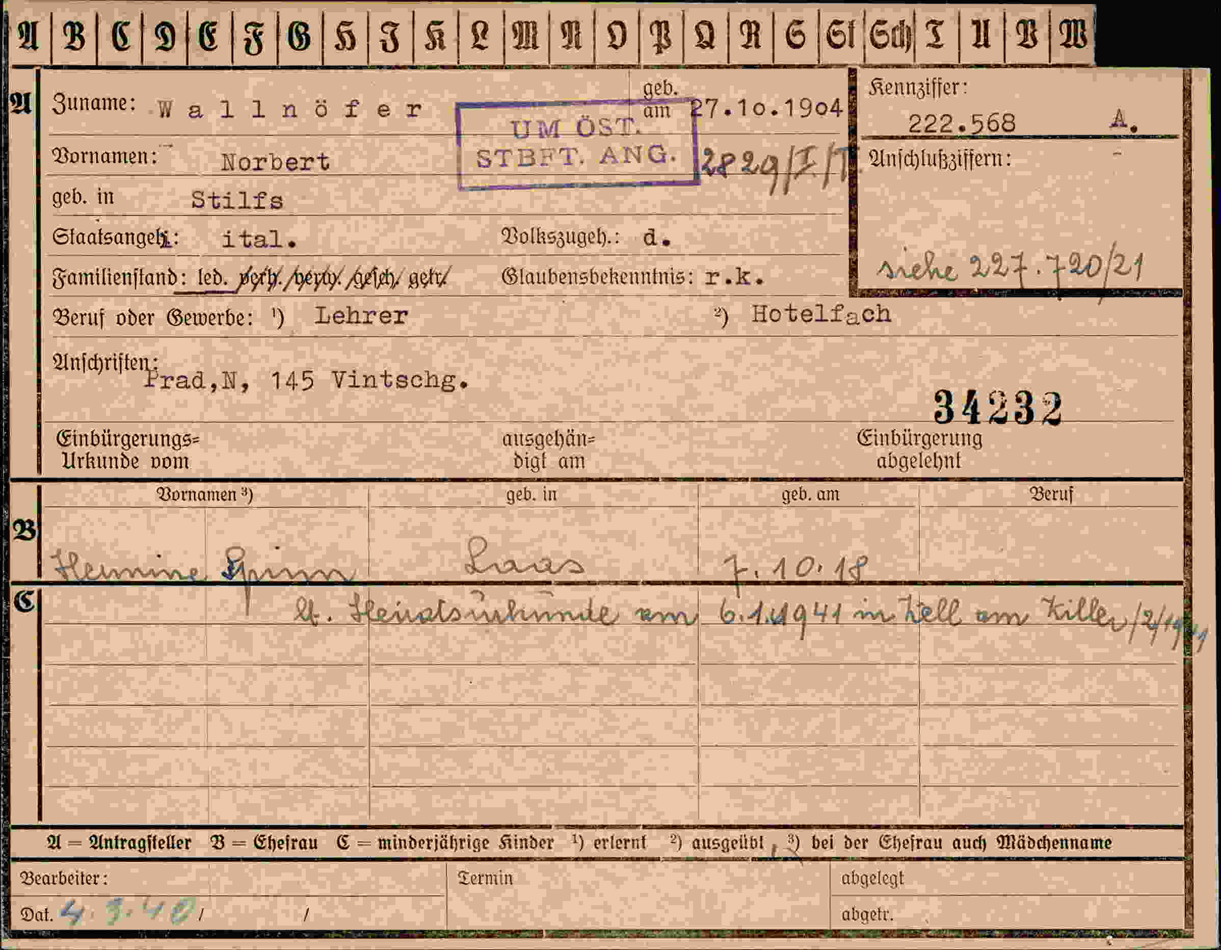 Dokument für Norbert Wallnöfer