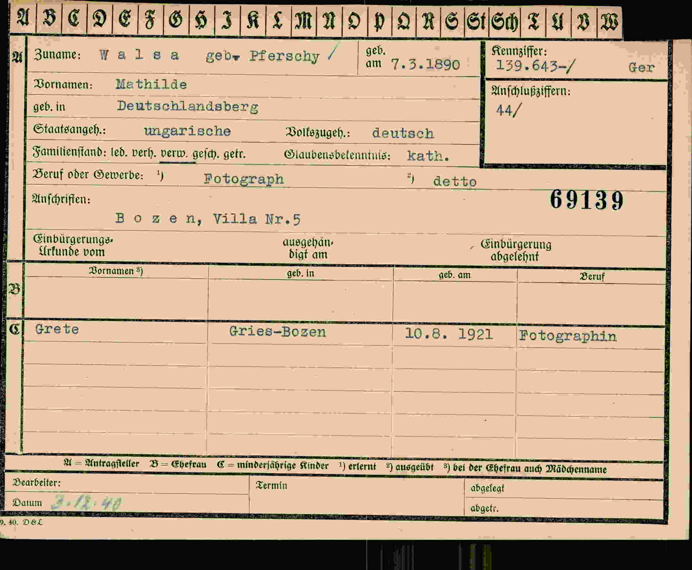 Vorderseite des Dokuments