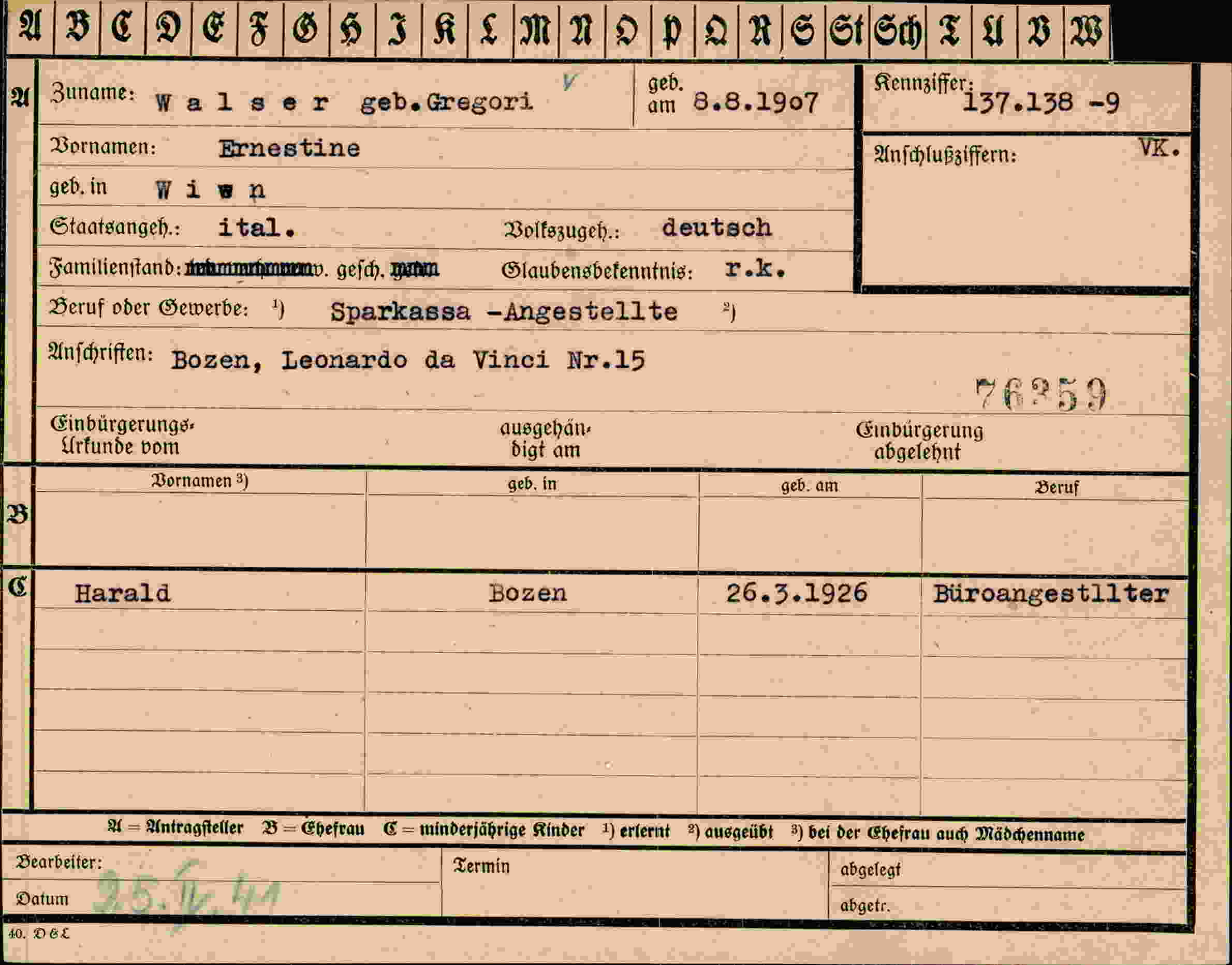 Dokument für Ernestine Walser
