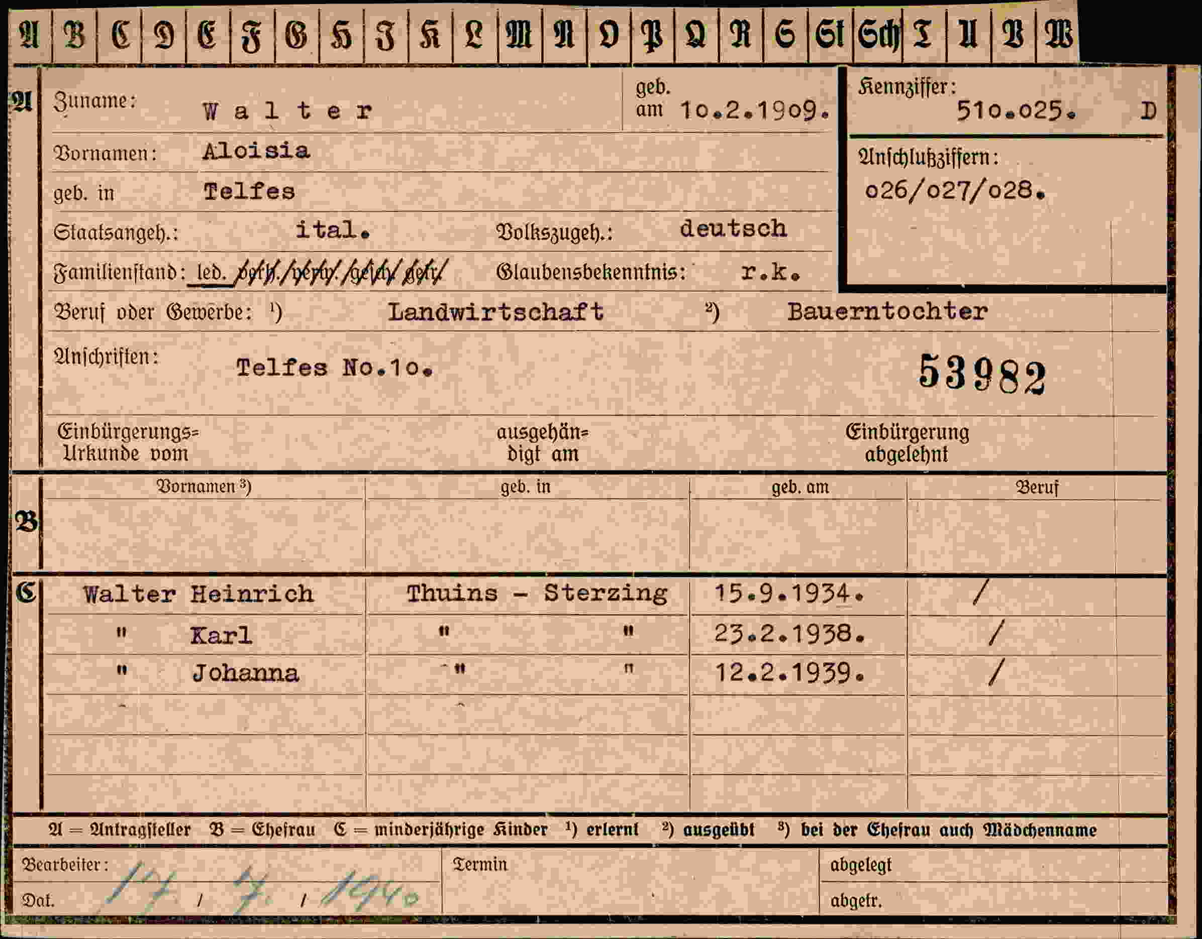 Dokument für Aloisia Walter