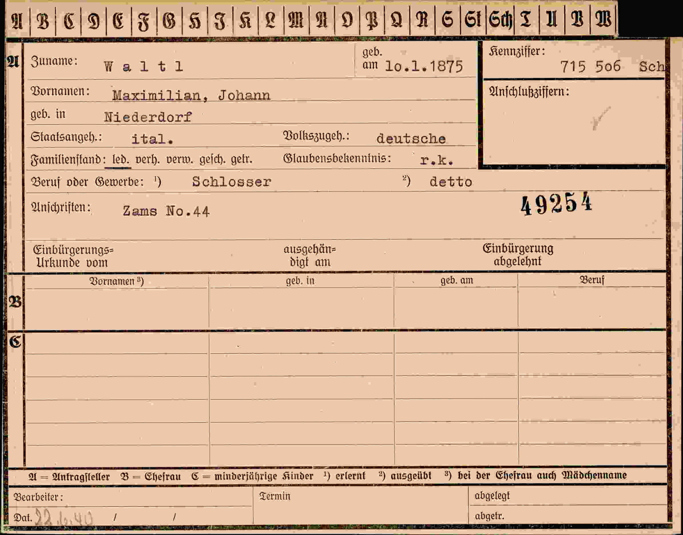 Dokument für Maximilian Johann Waltl