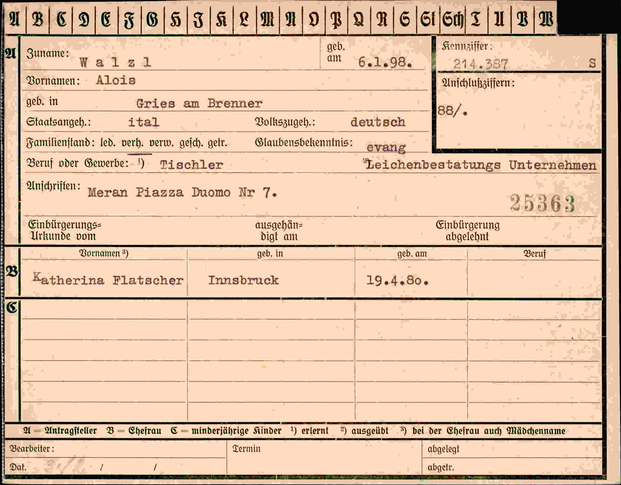 Dokument für Alois Walzl