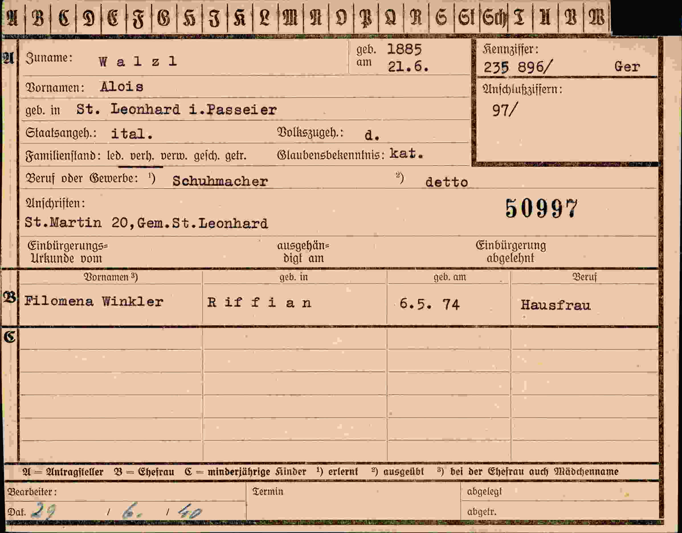 Dokument für Alois Walz