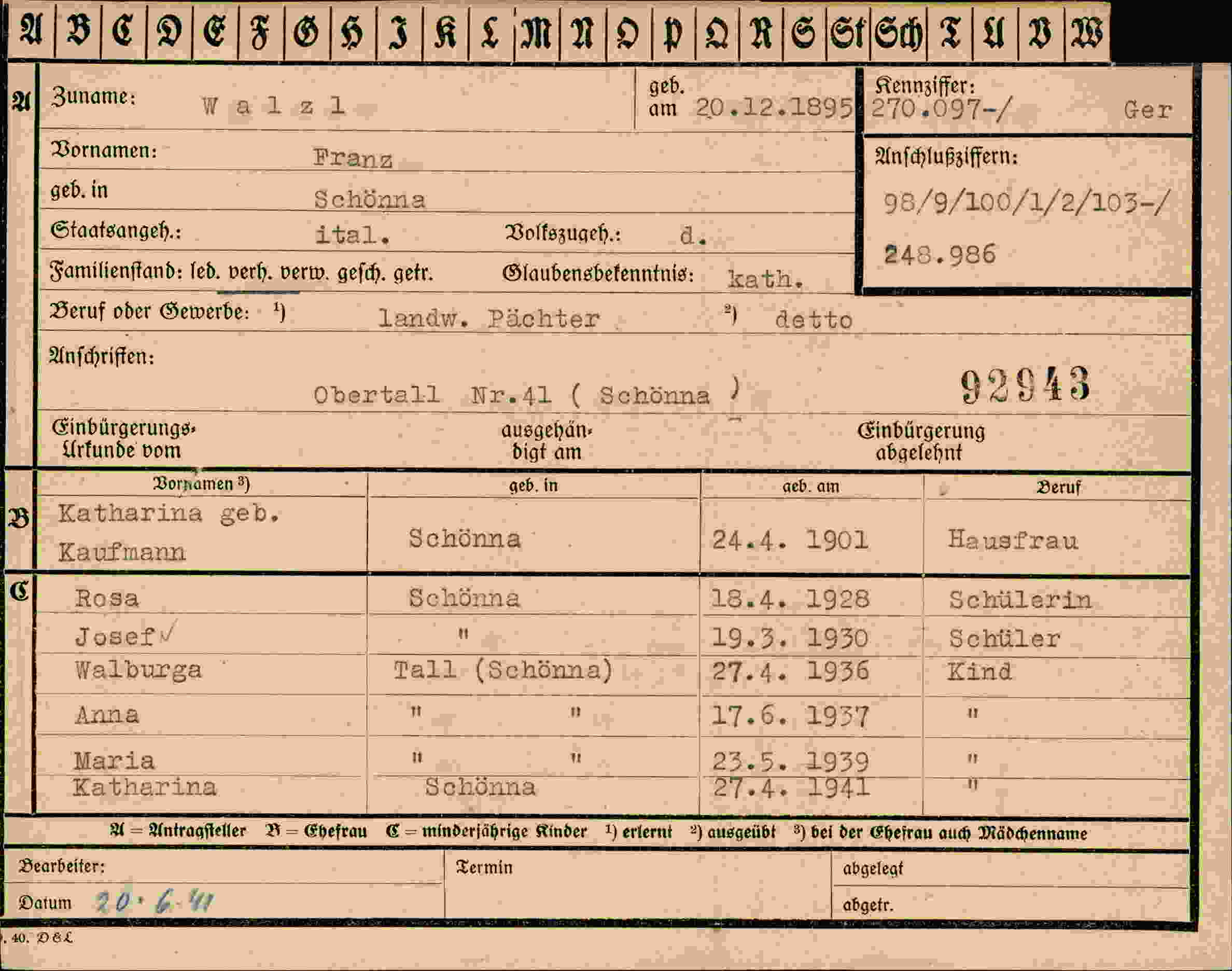 Dokument für Franz Walzl