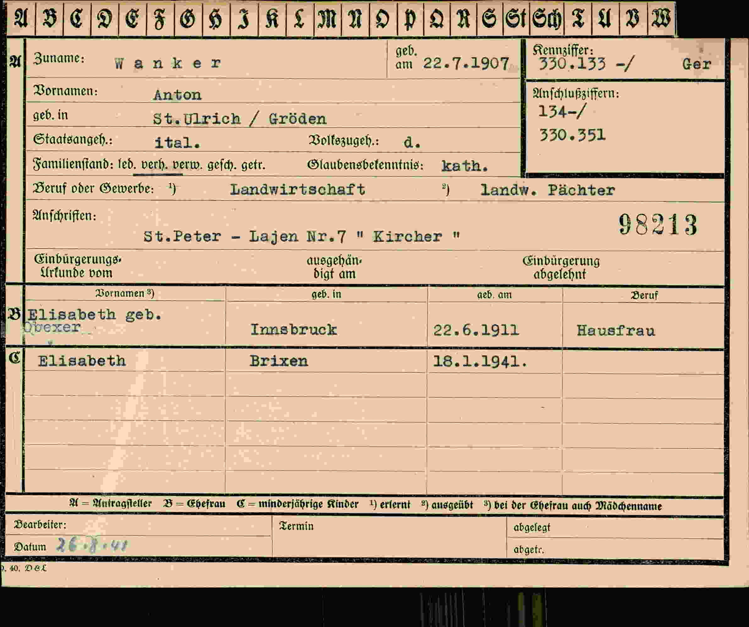 Dokument für Anton Wanker
