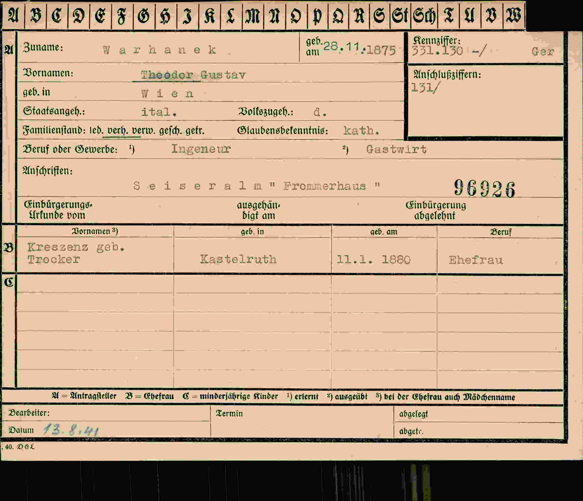 Dokument für Theodor Gustav Warhanek