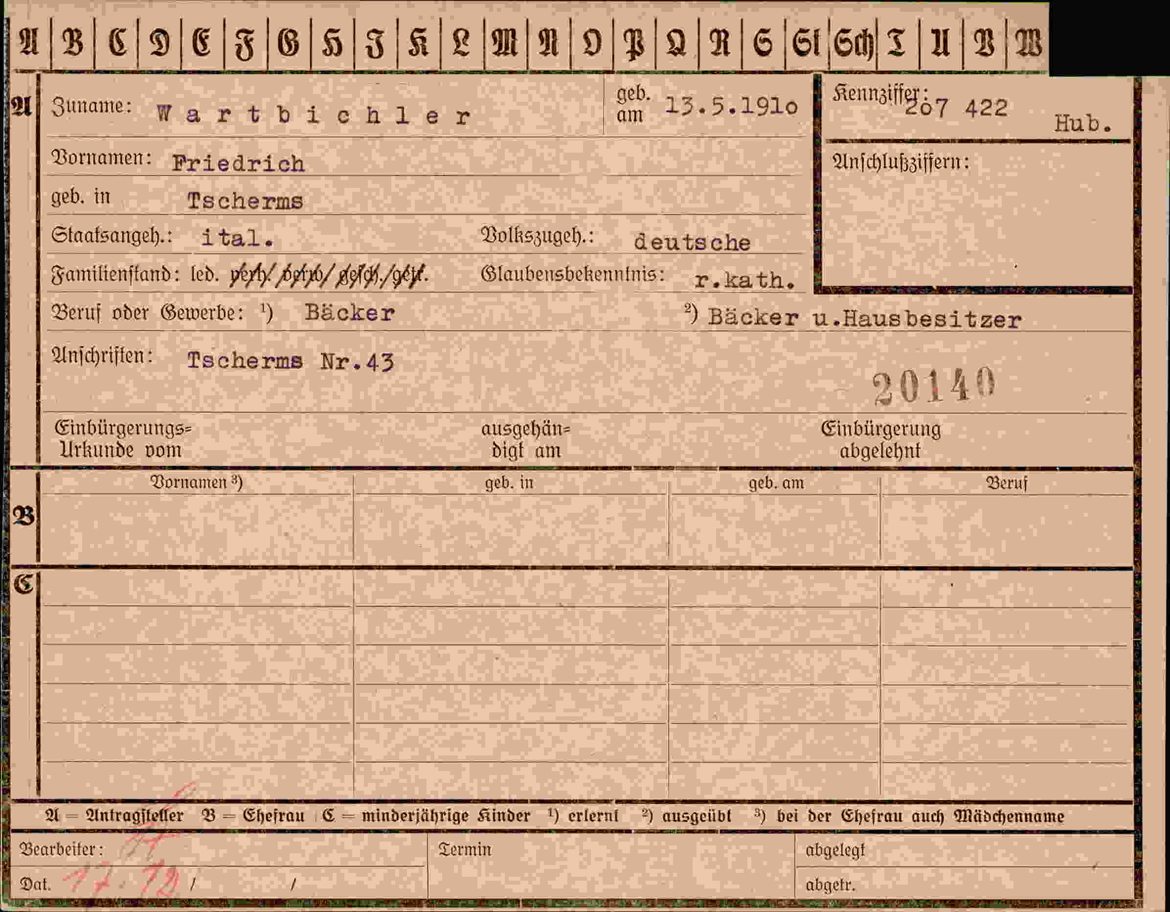 Dokument für Friedrich Wartbichler