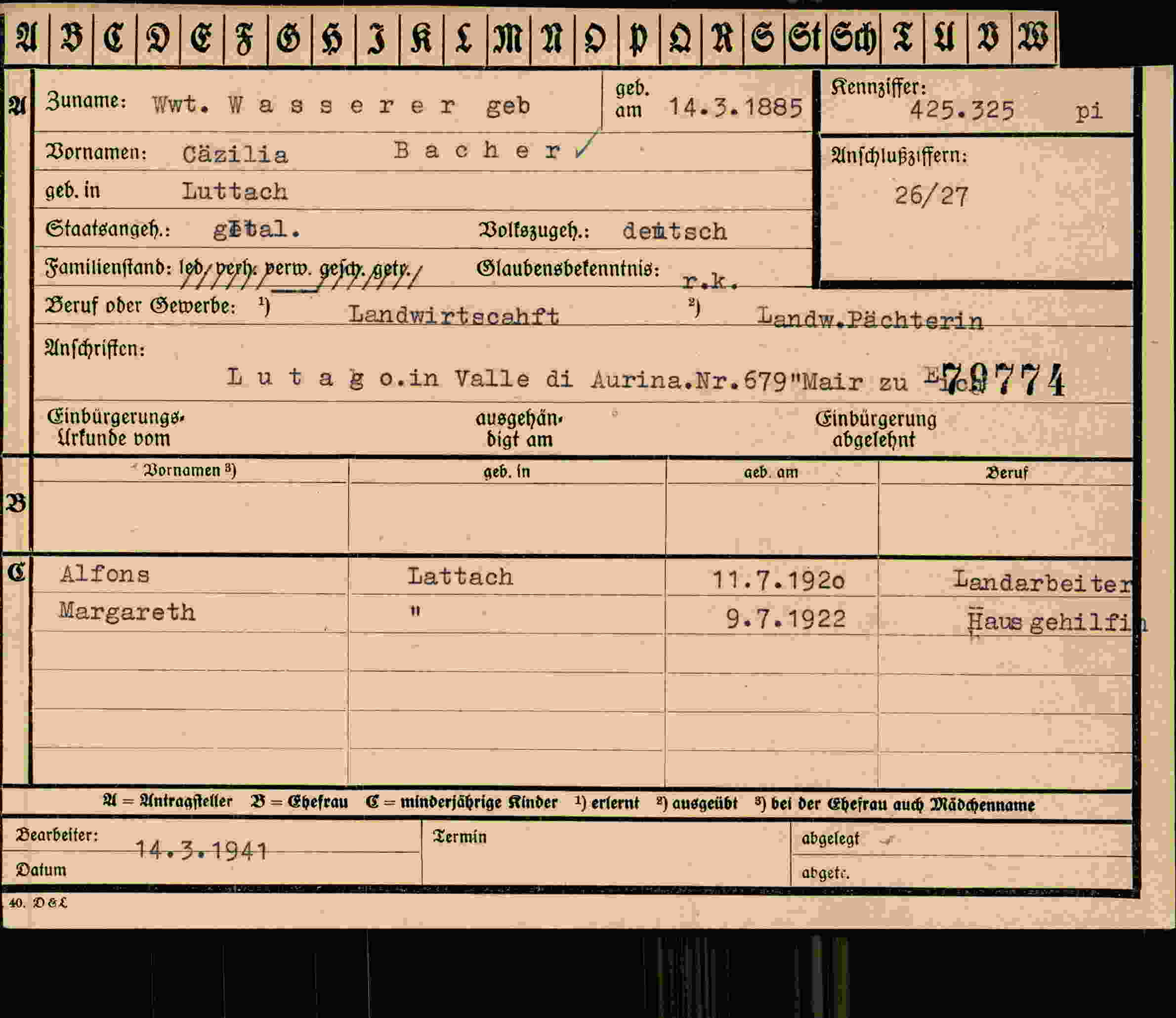Dokument für Cäzilia Wasserer
