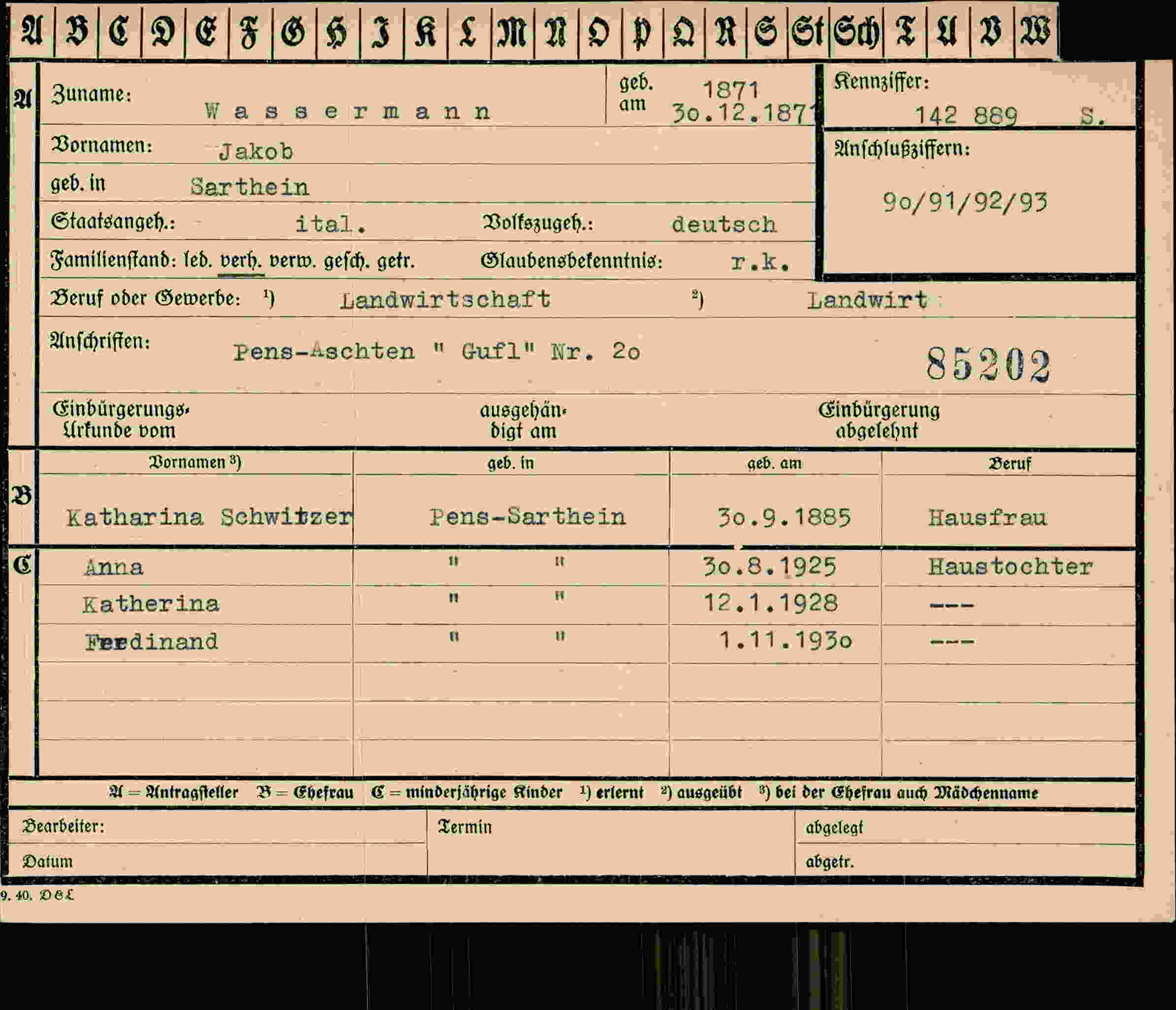 Dokument für Jakob Wassermann