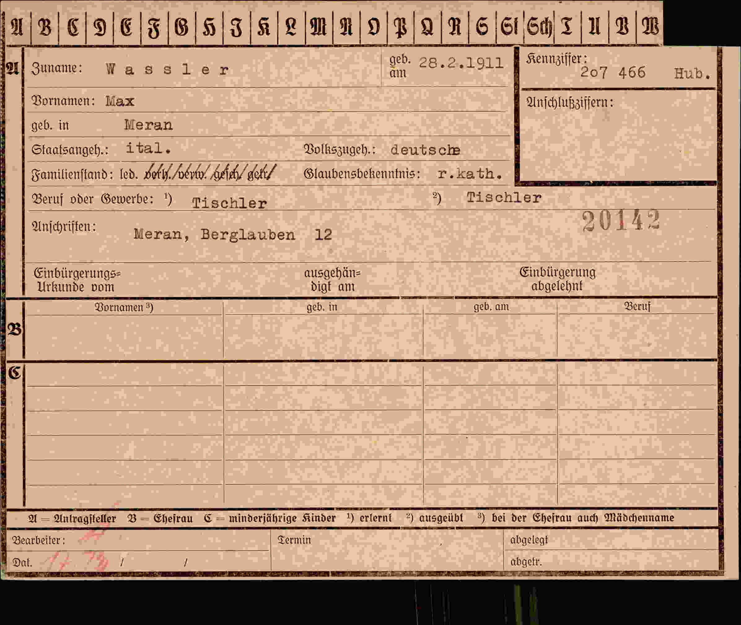 Dokument für Max Wassler