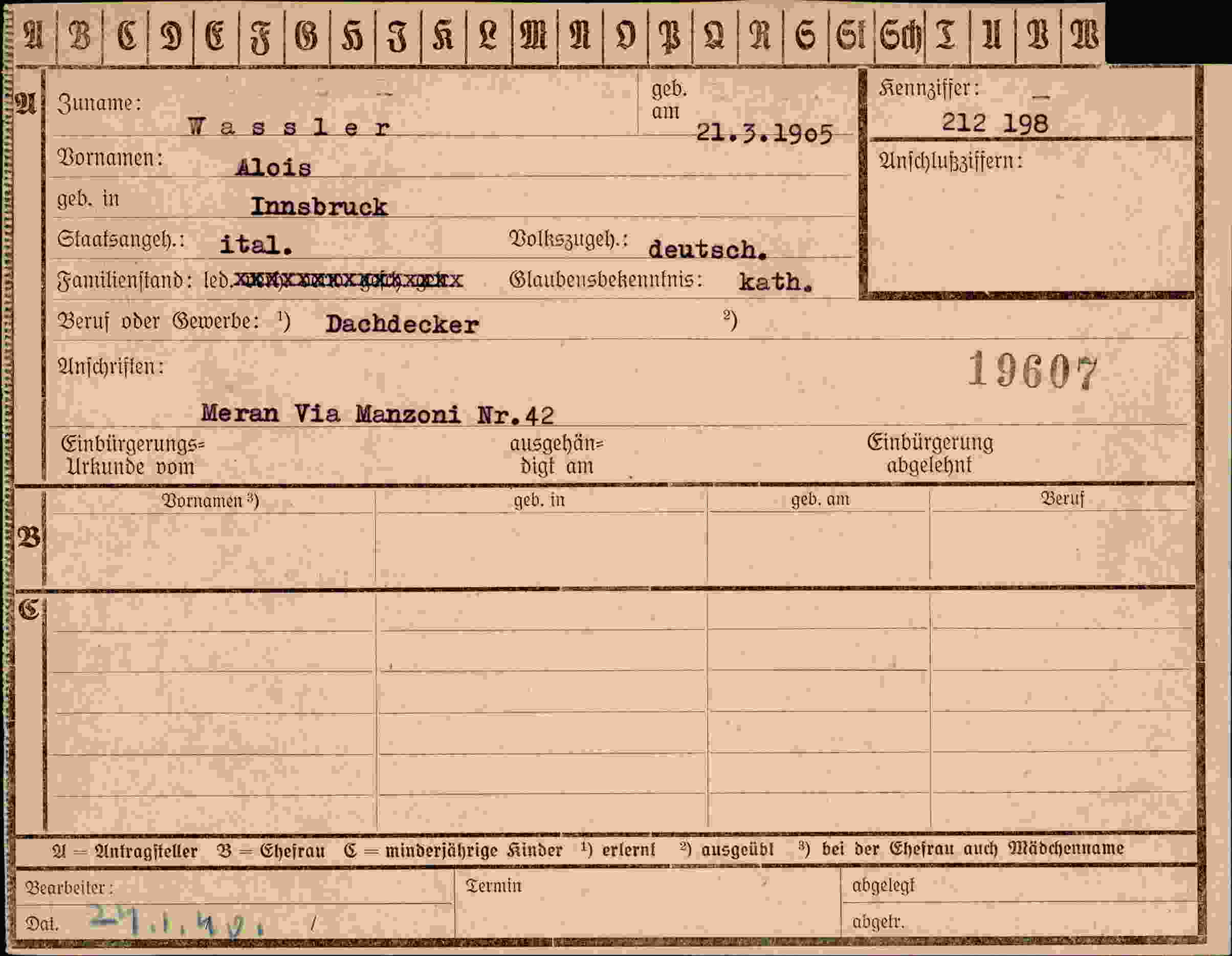 Dokument für Alois Wassler