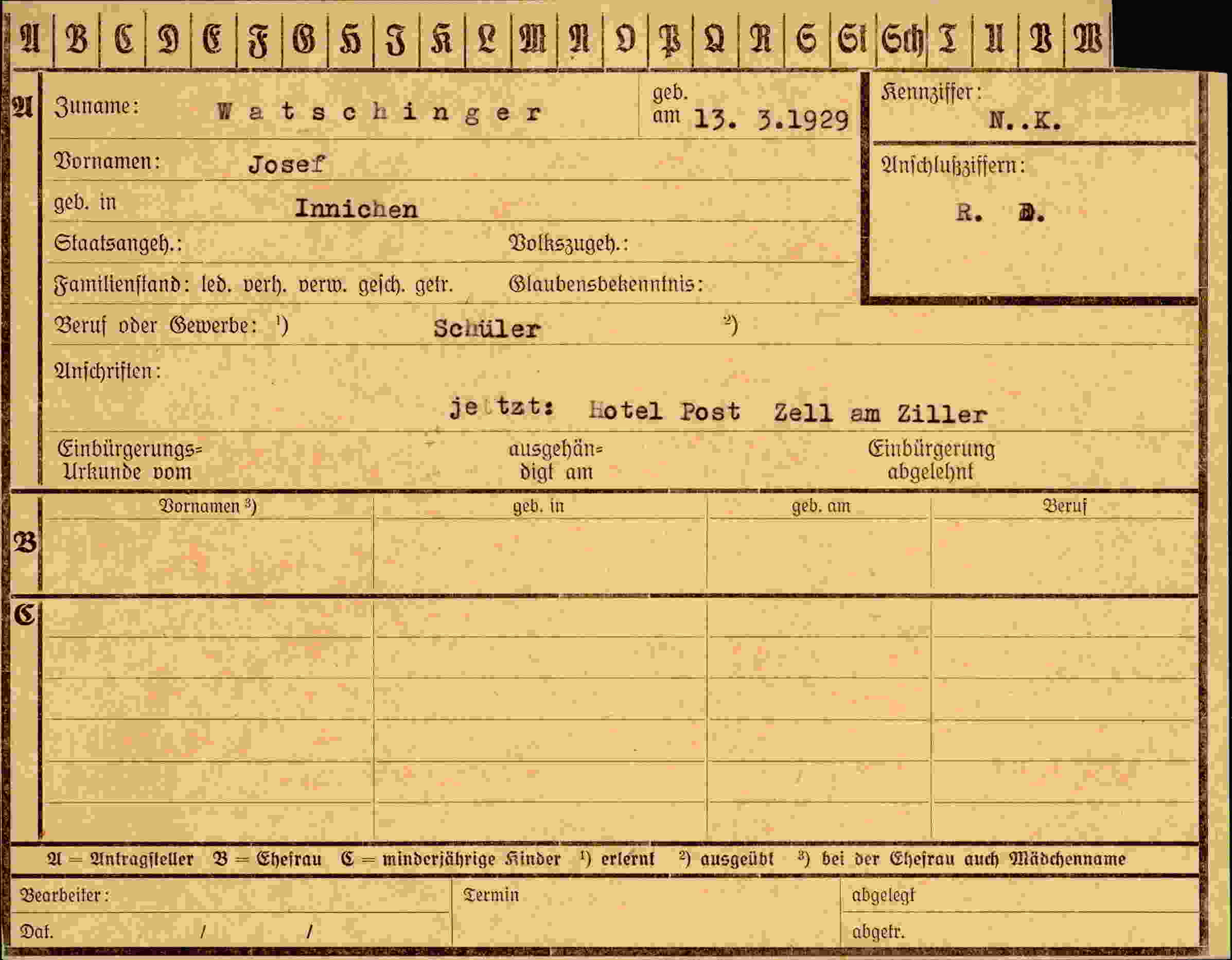 Dokument für Josef Watschinger