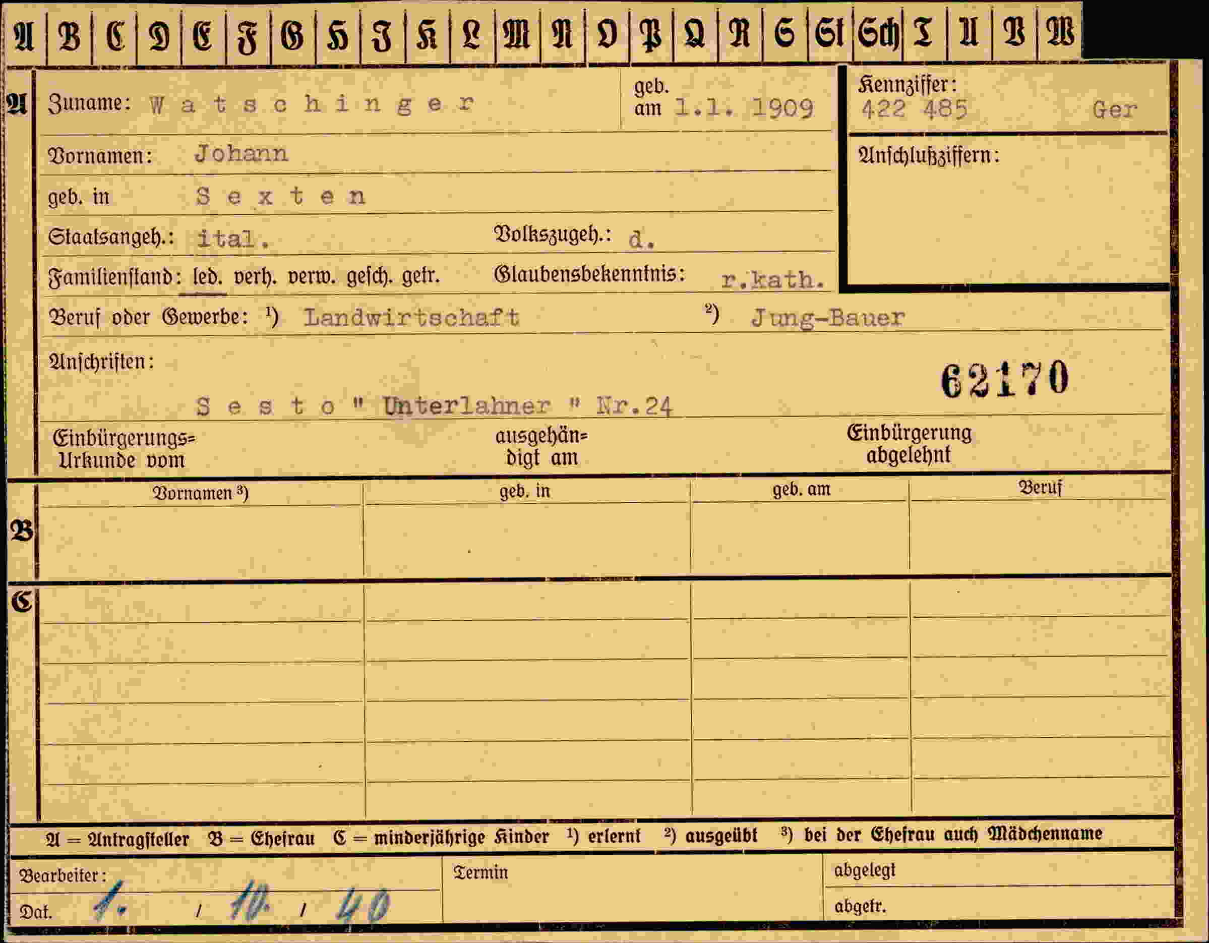 Dokument für Johann Watschinger